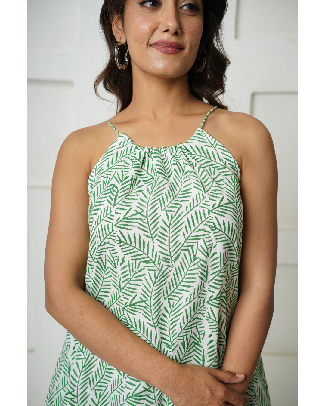 '' Tropical Fern'' Hand Block Print Mulmul Dress