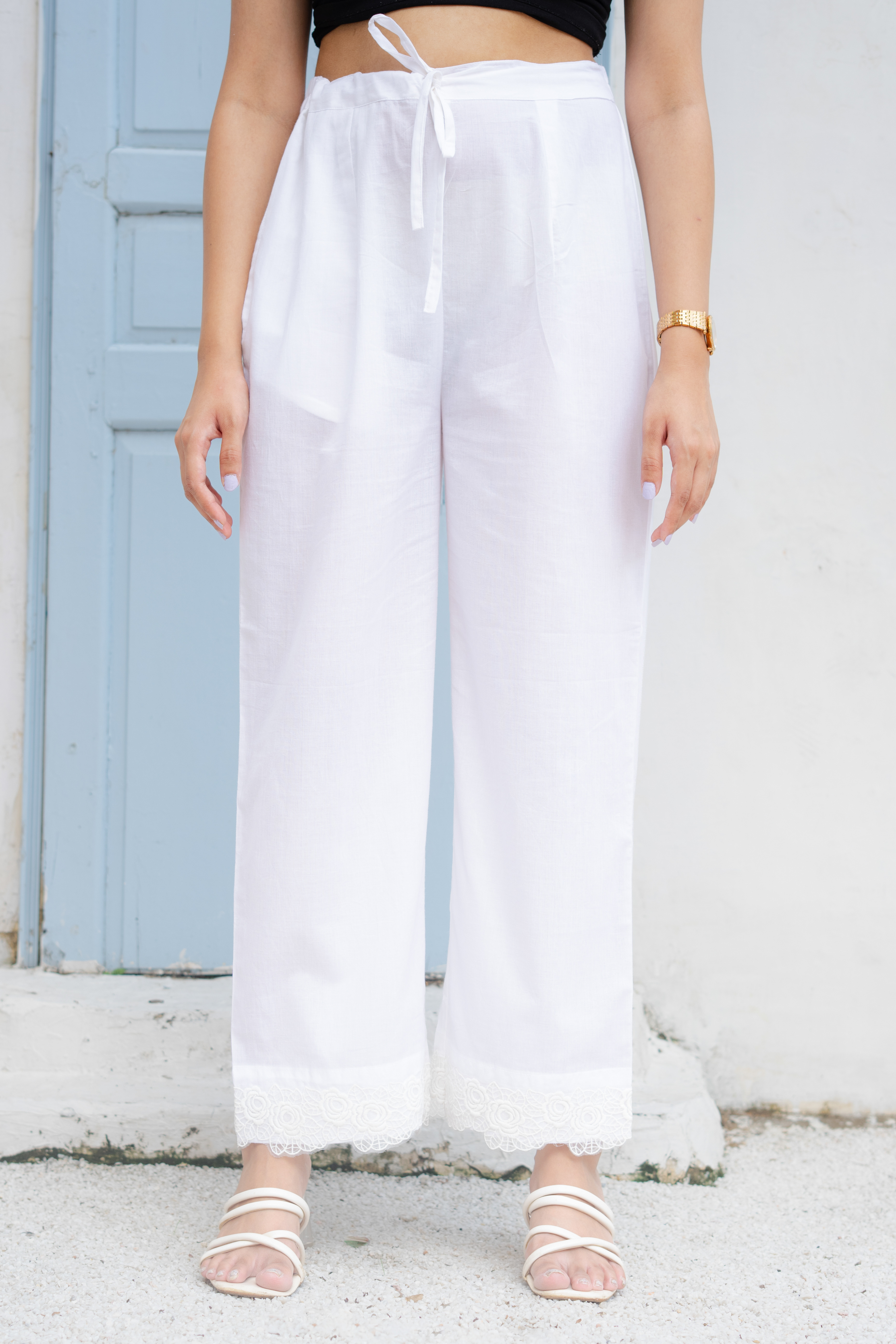 Gulab - White Cotton Lace Pants