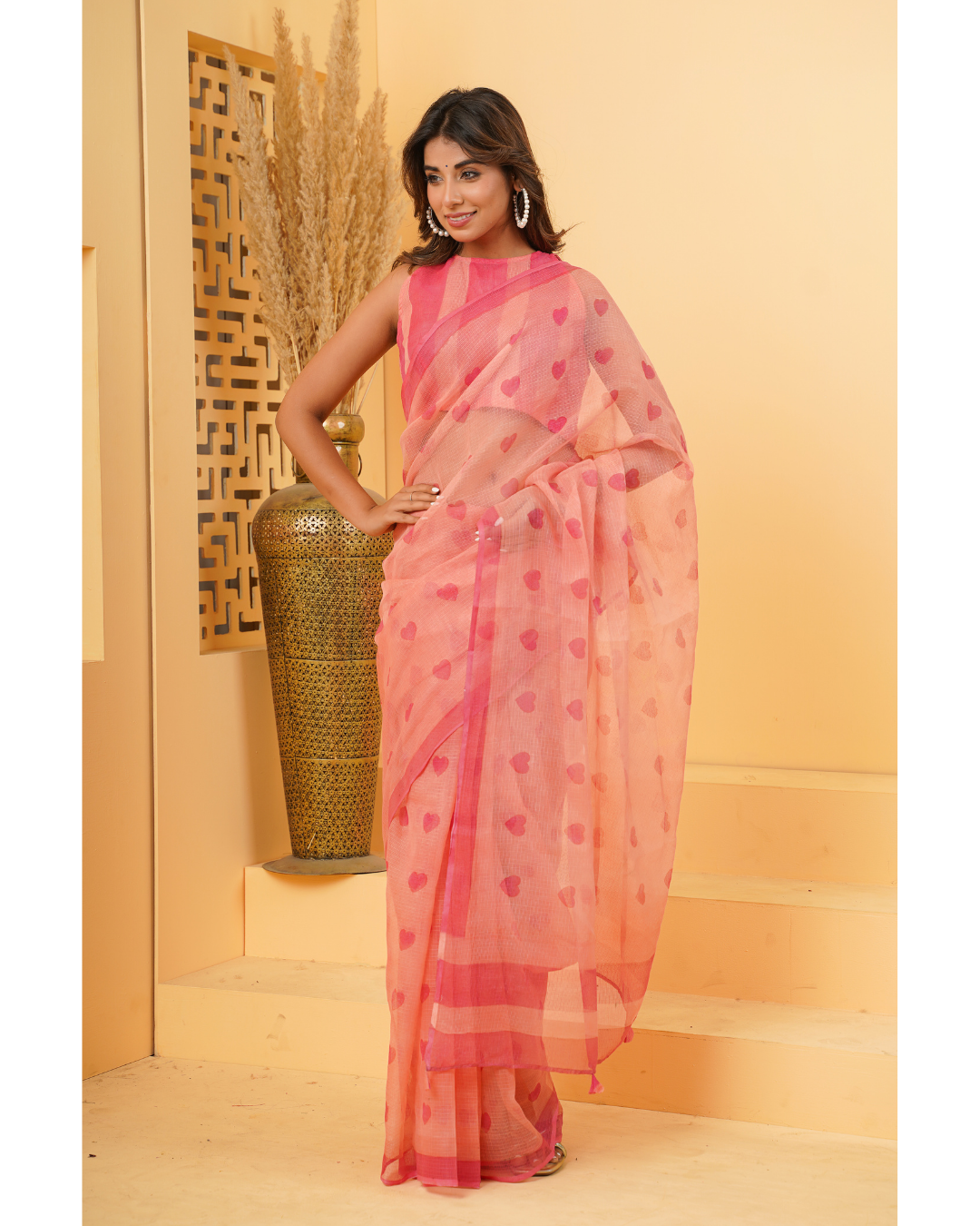 '' Hai Mera Dil '' Handblock printed Peach Saree