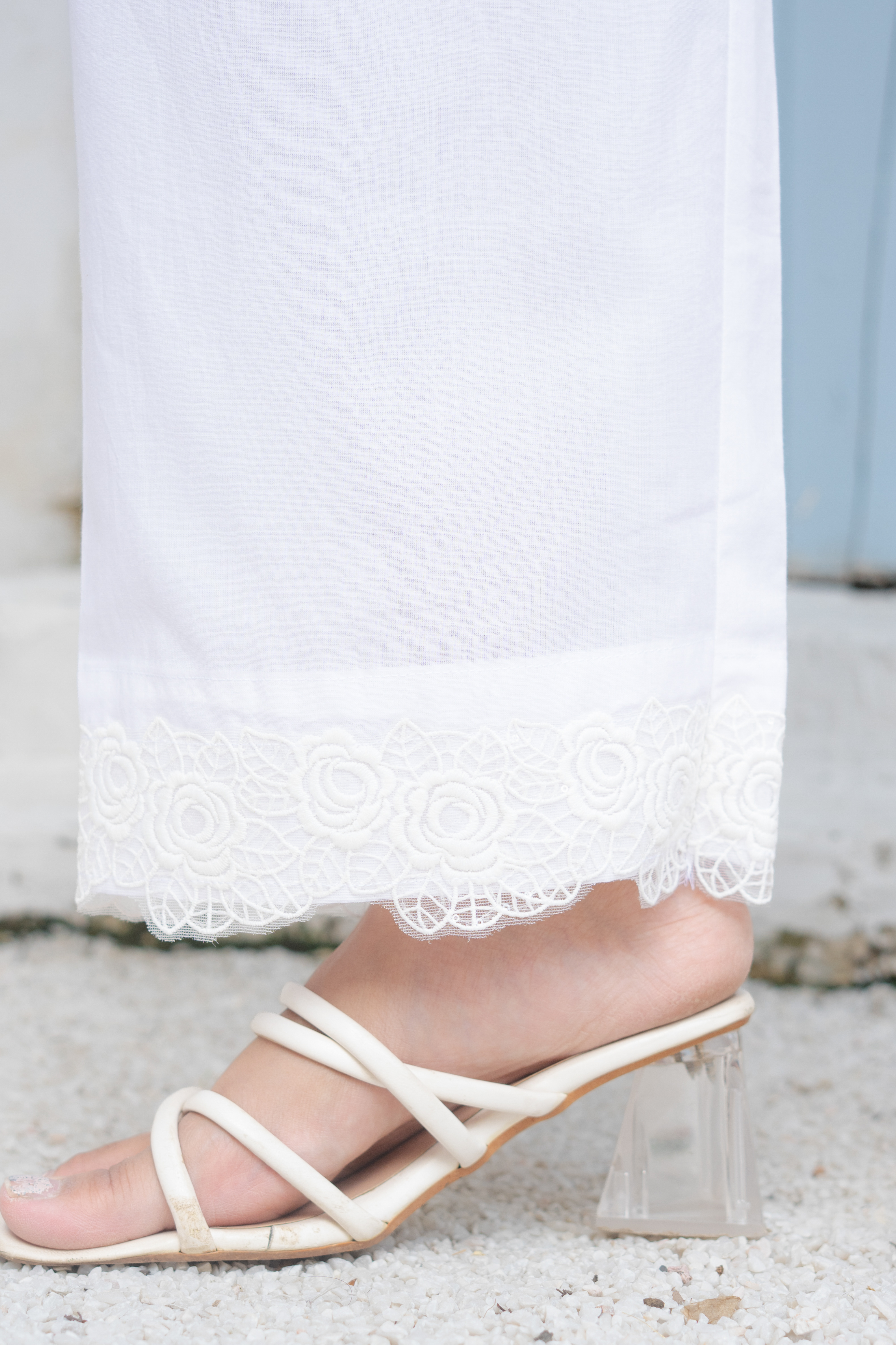 Gulab - White Cotton Lace Pants