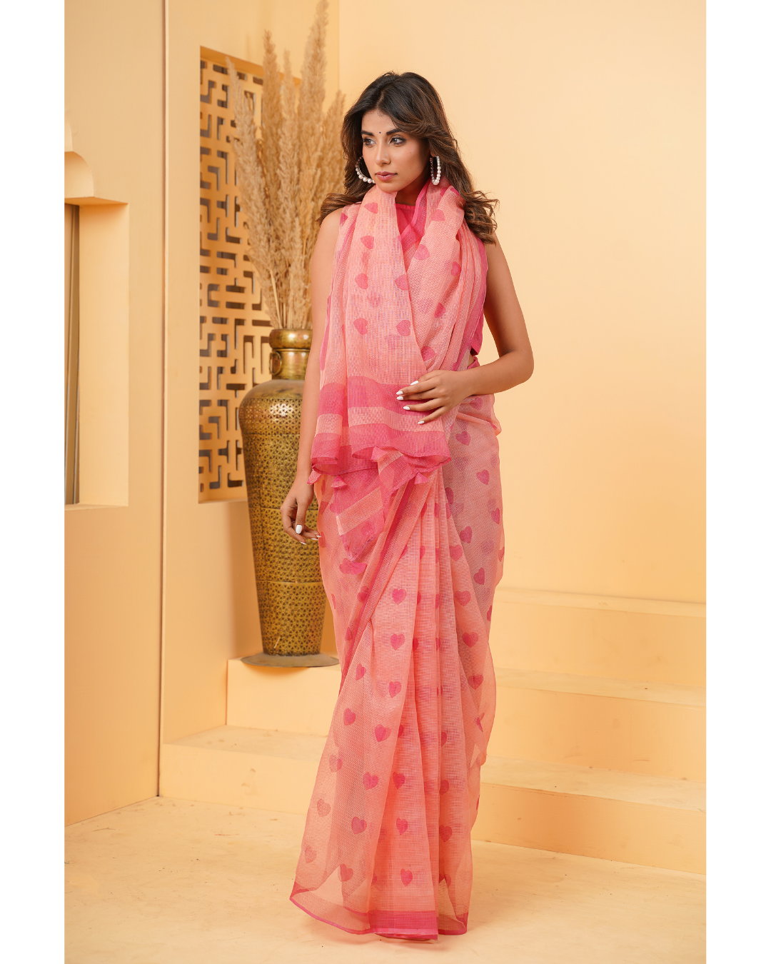 '' Hai Mera Dil '' Handblock printed Peach Saree