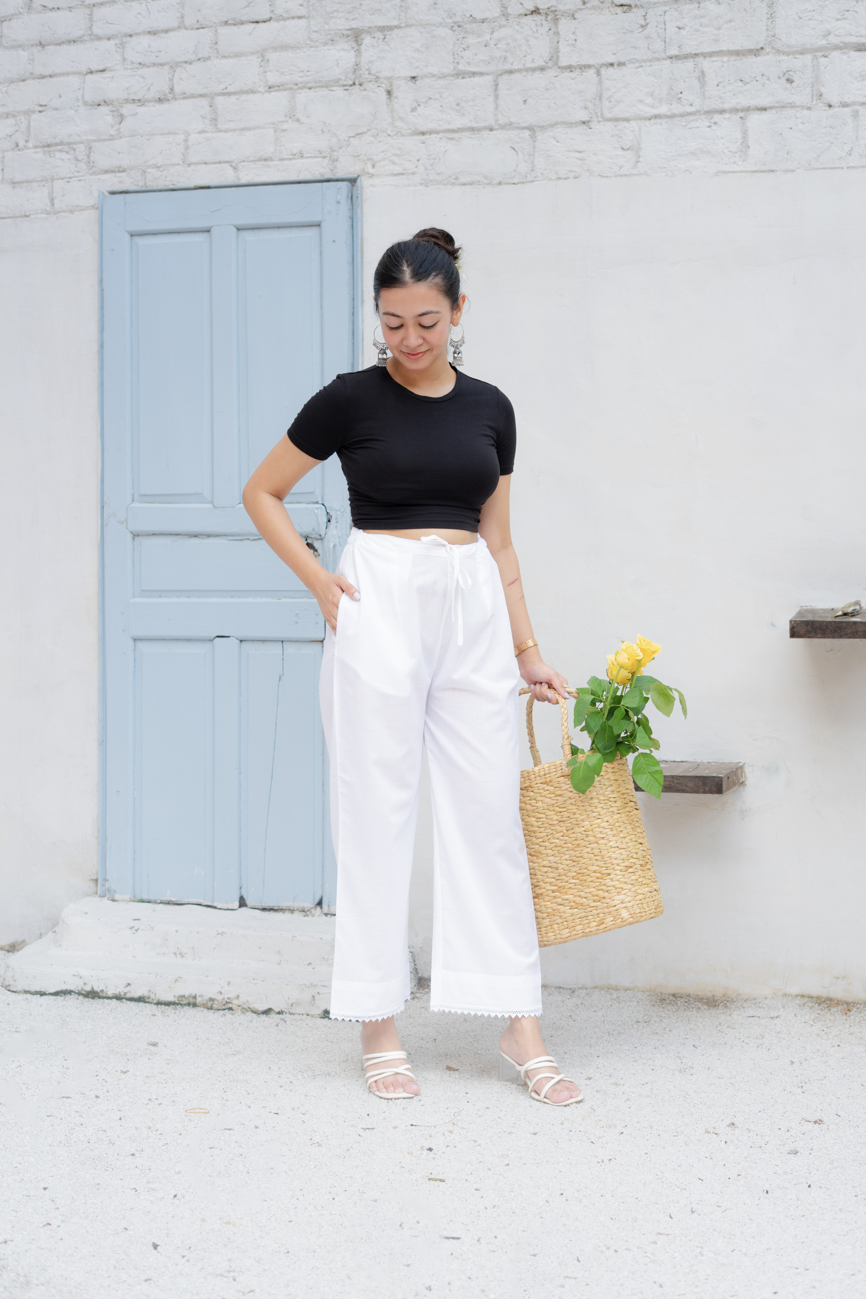 Mehru - White Cotton Lace Pants