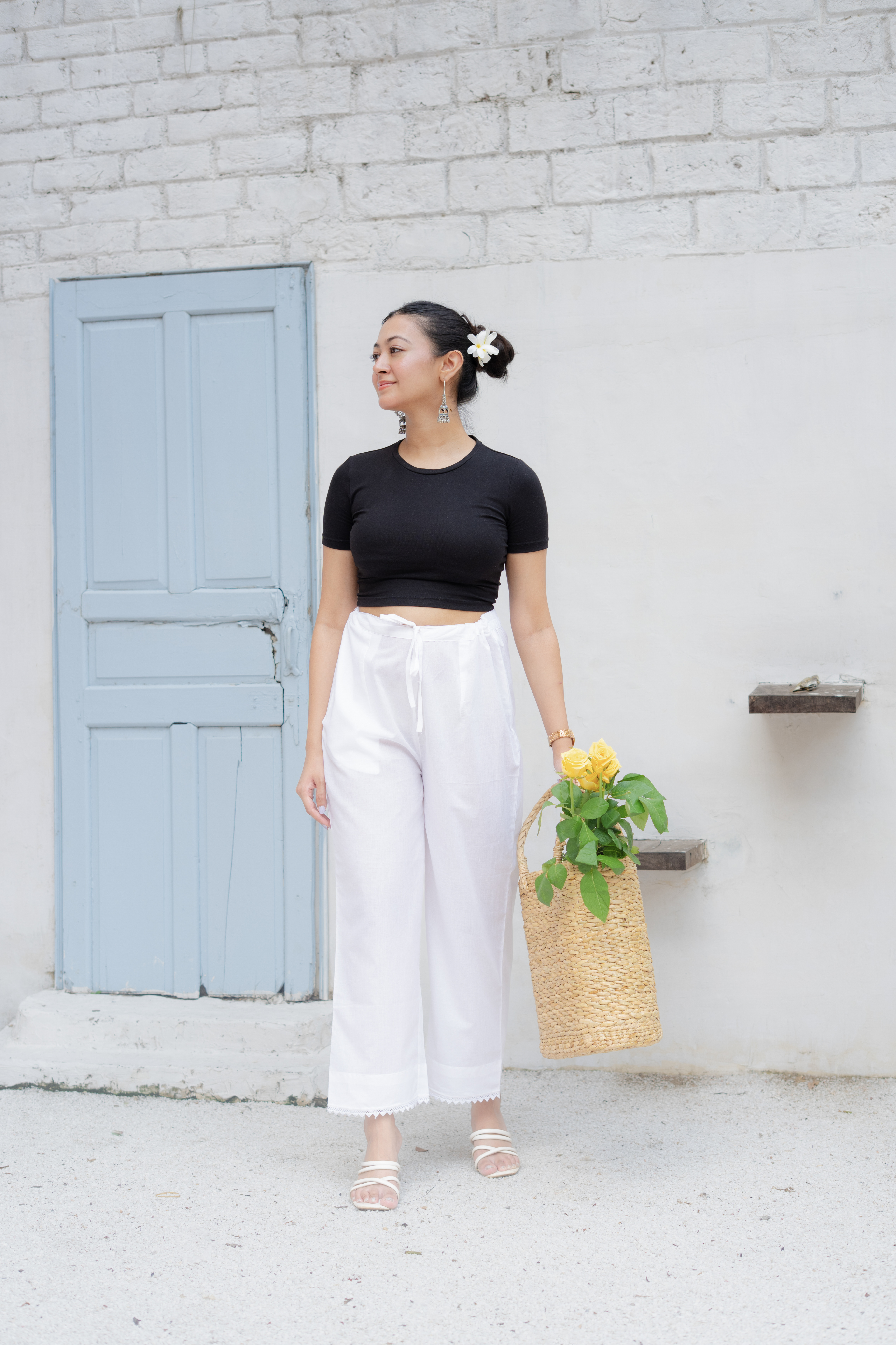 Mehru - White Cotton Lace Pants