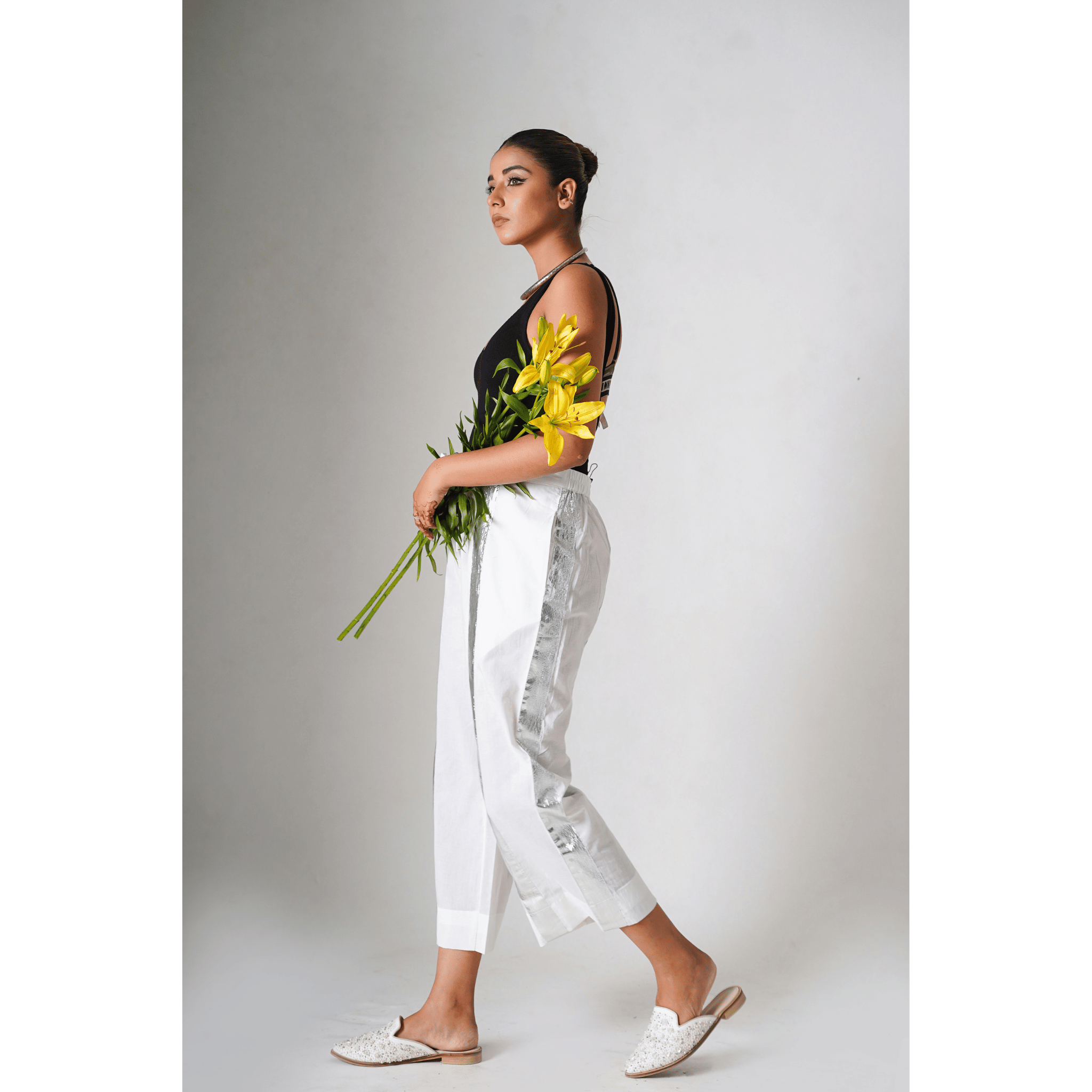 Luminous White Cotton Gota Pants