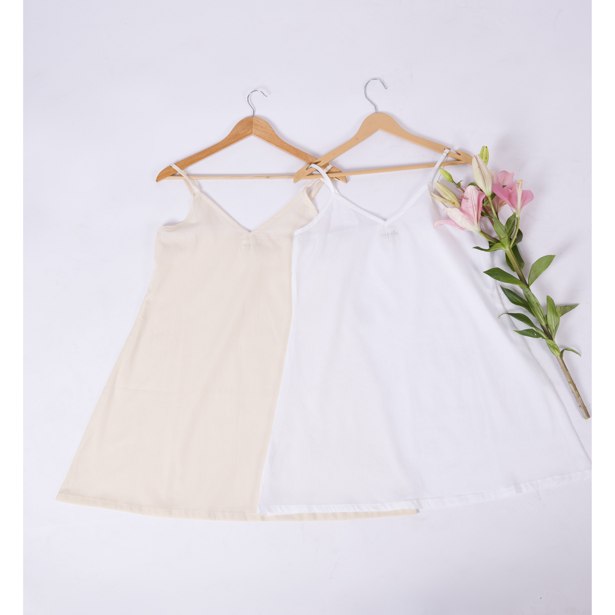 Combo offer-  Set of 2- A-Line Ivory Skin Tone & White Cotton Slips for Dresses