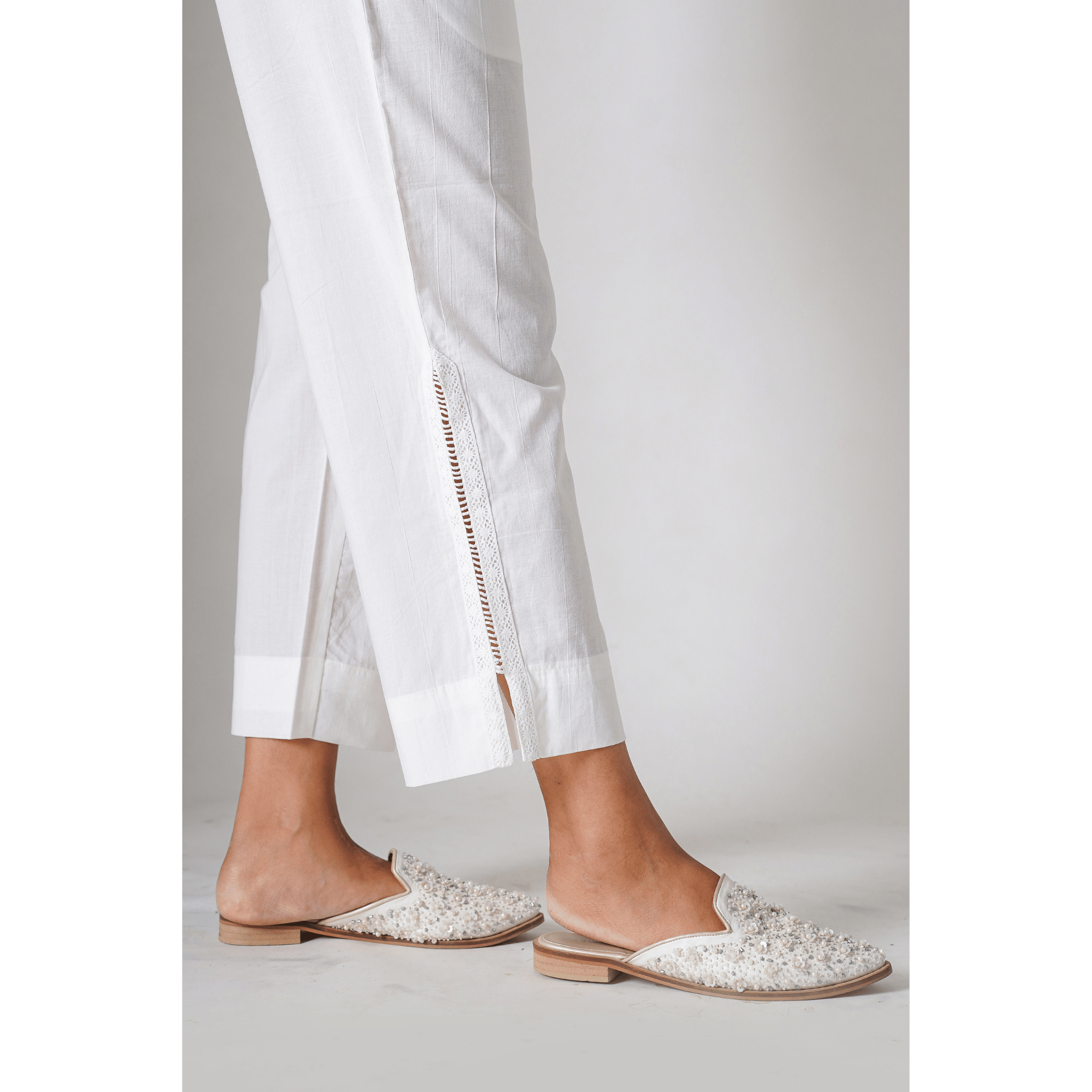 Hydrangea White Cotton Pants