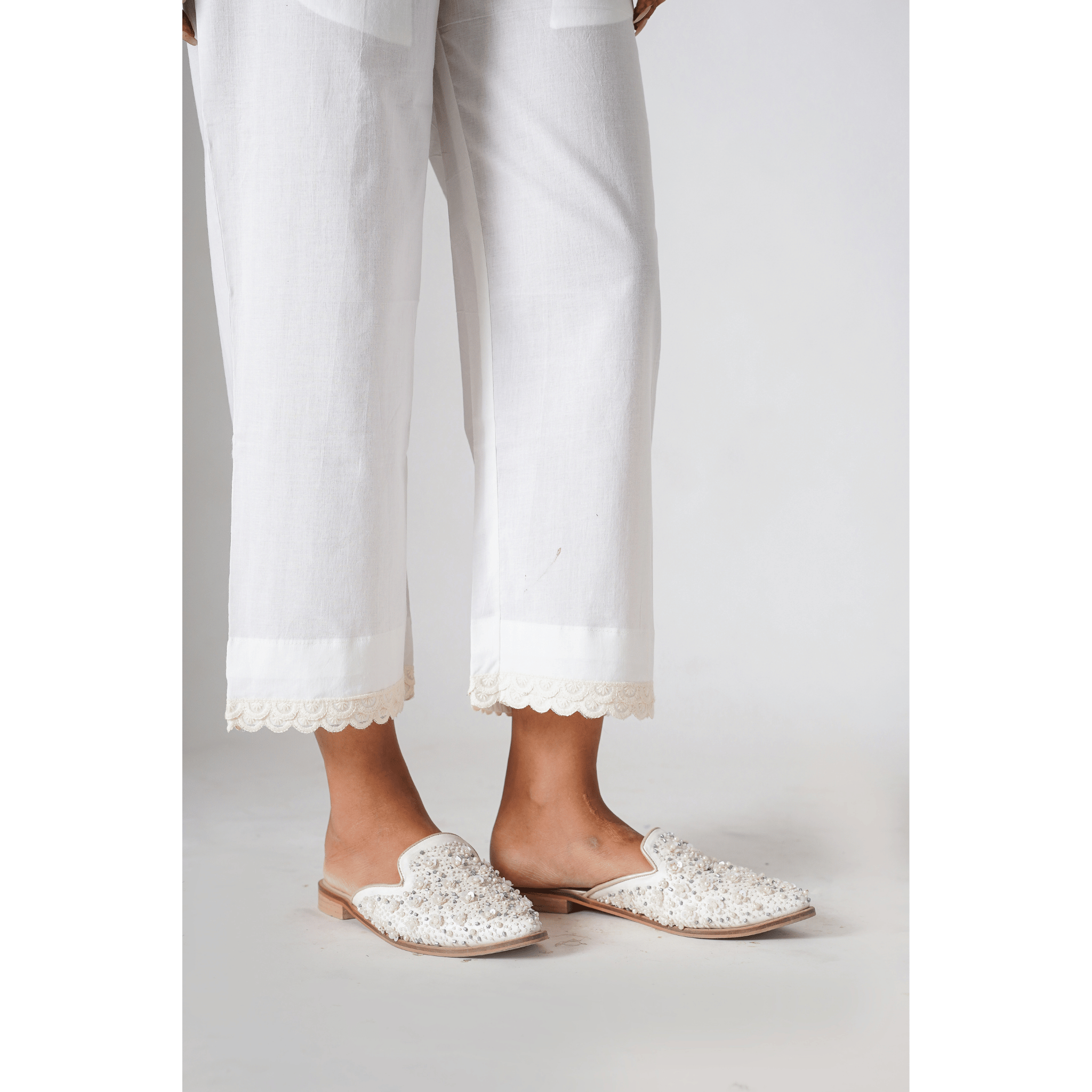 Petunias White Cotton Pants