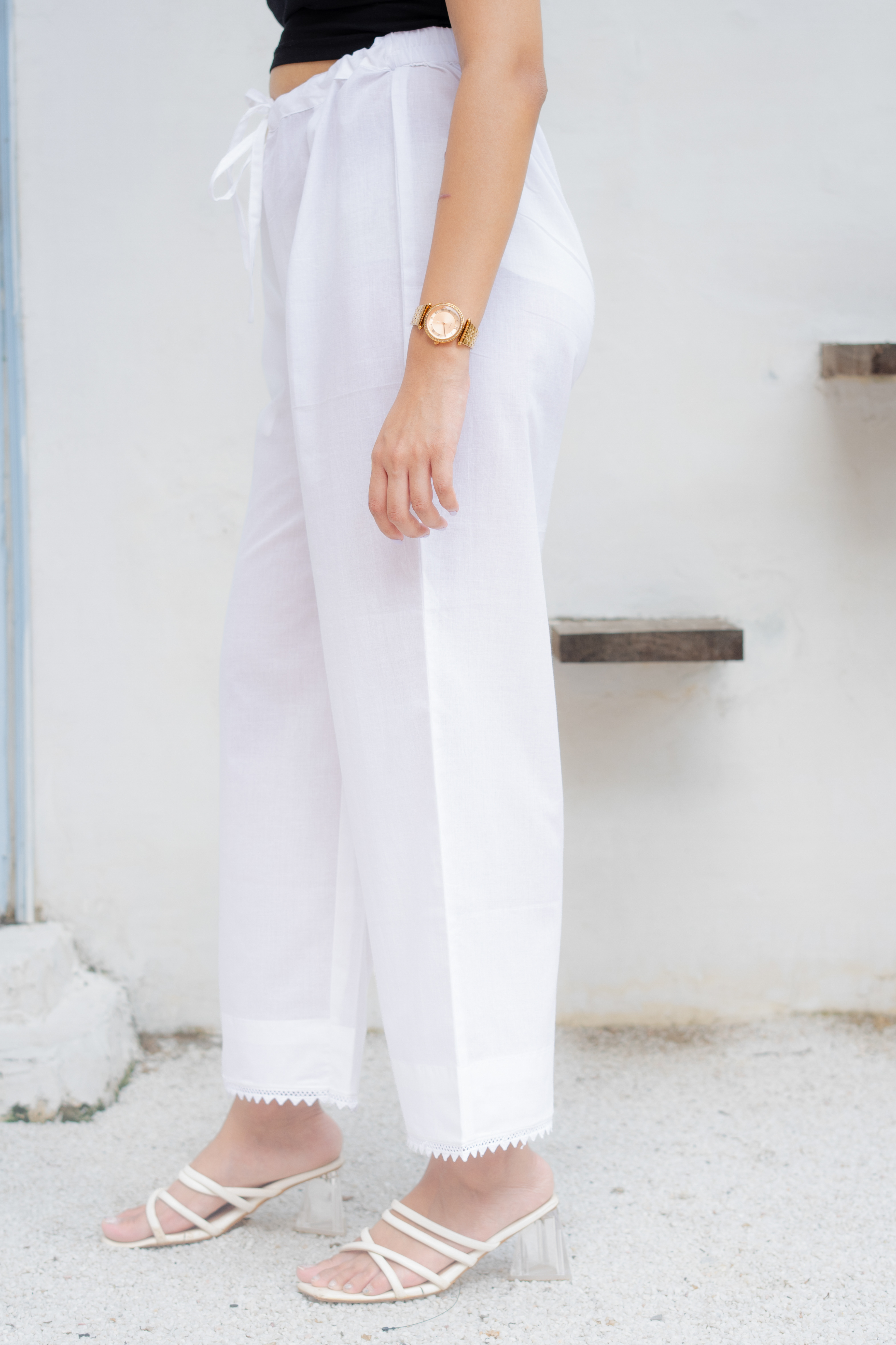 Mehru - White Cotton Lace Pants