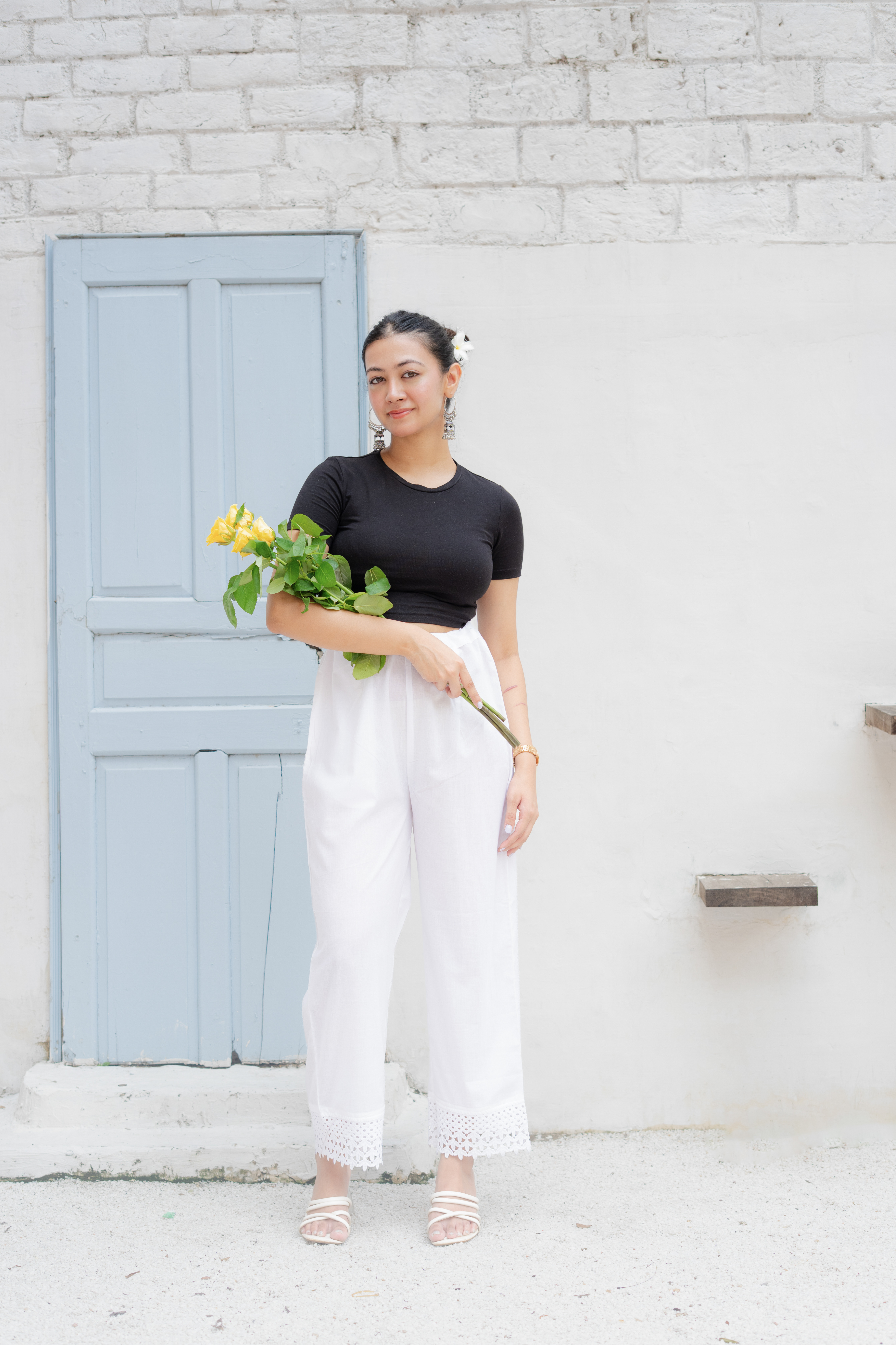 Aafia- White Cotton Lace Pants