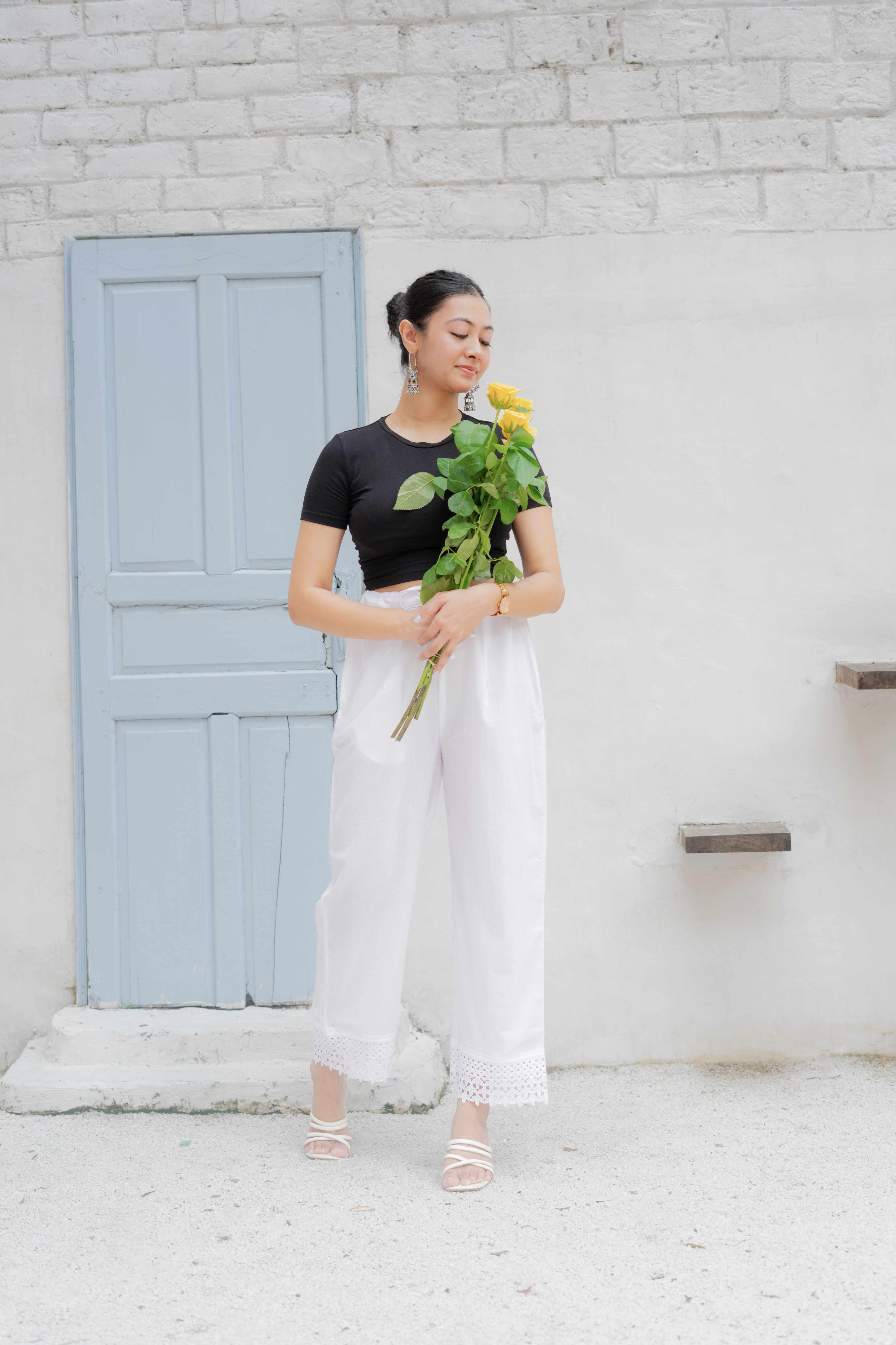 Aafia- White Cotton Lace Pants