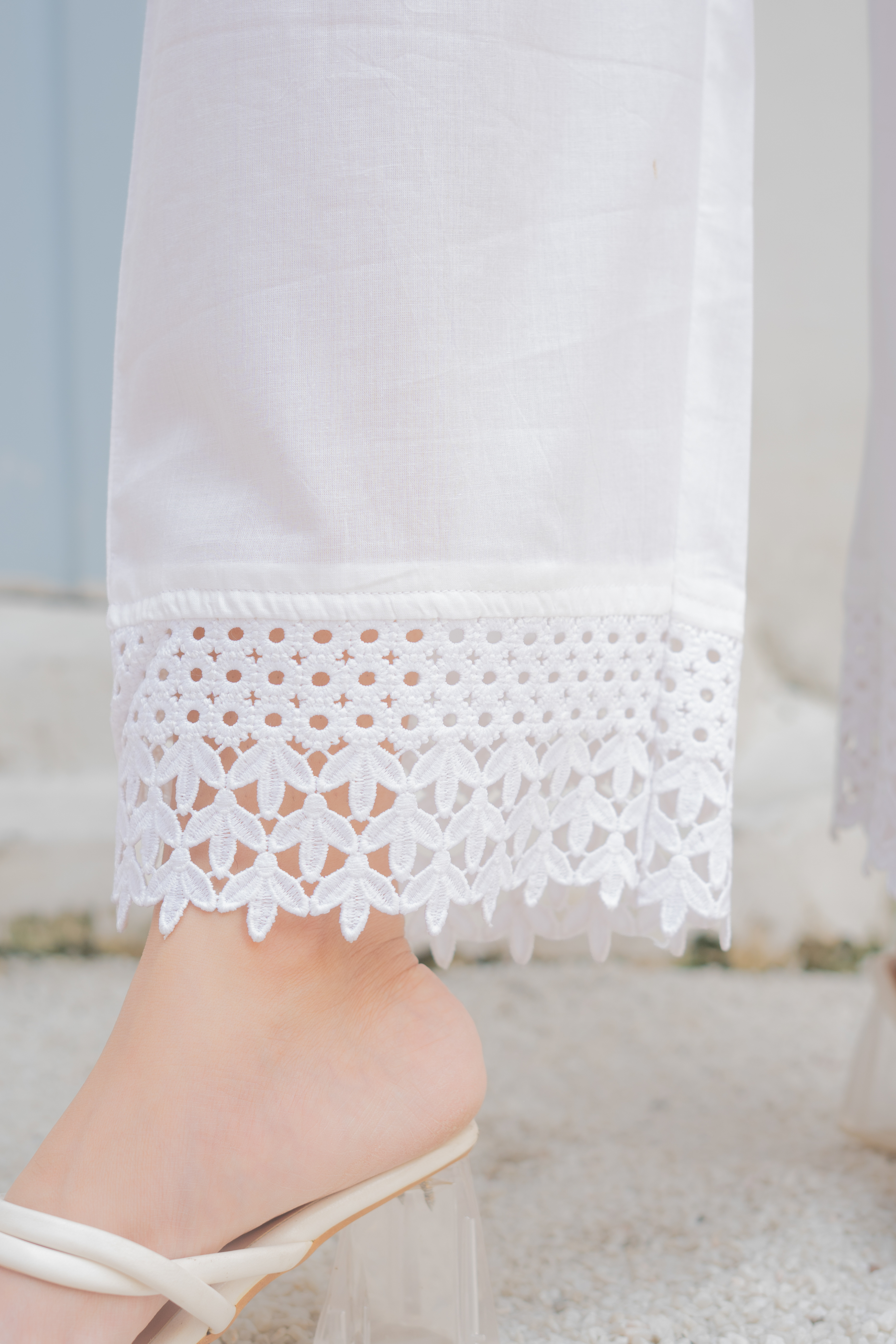 Aafia- White Cotton Lace Pants