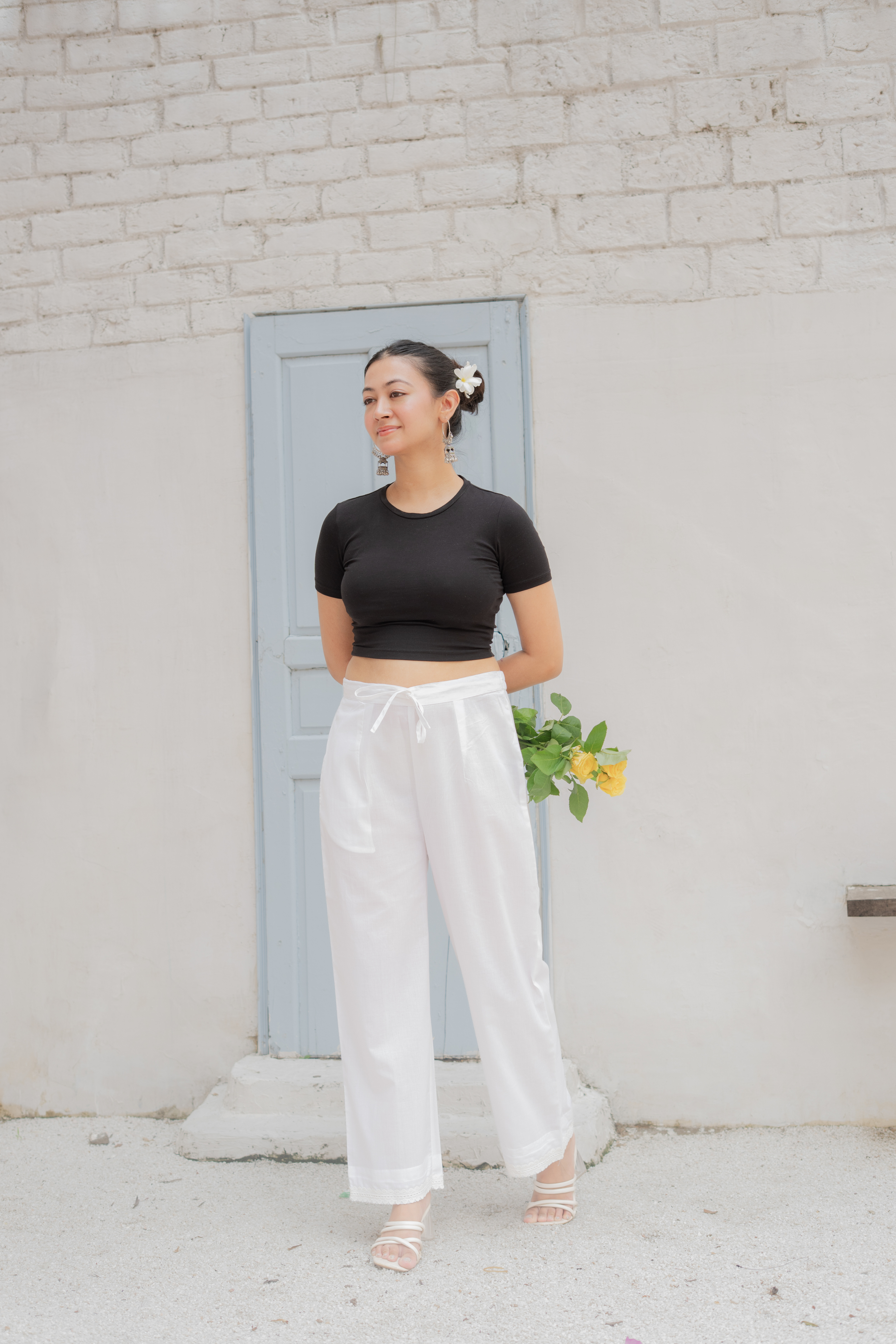 Abeer- White Cotton Lace Pants