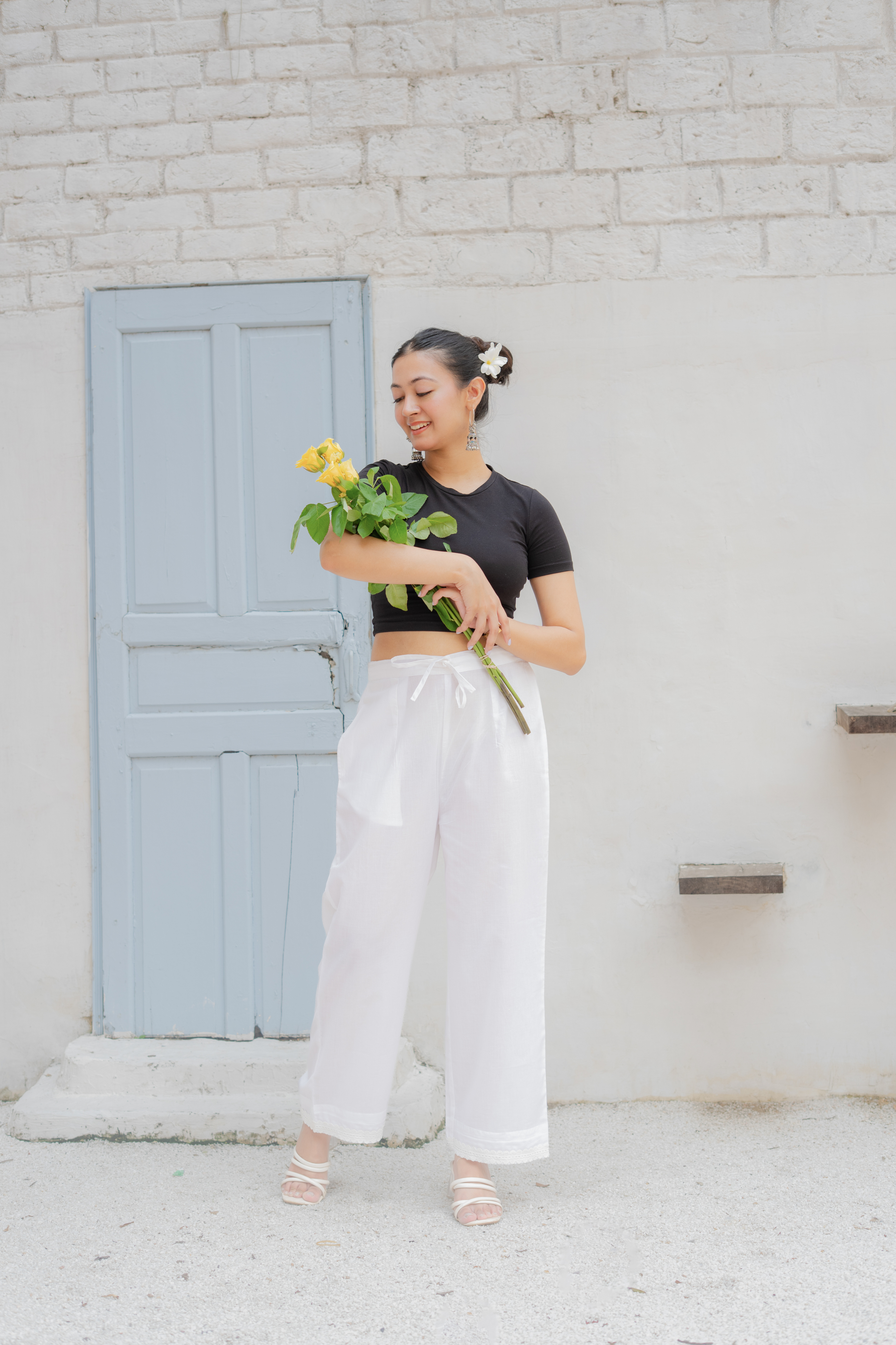Abeer- White Cotton Lace Pants