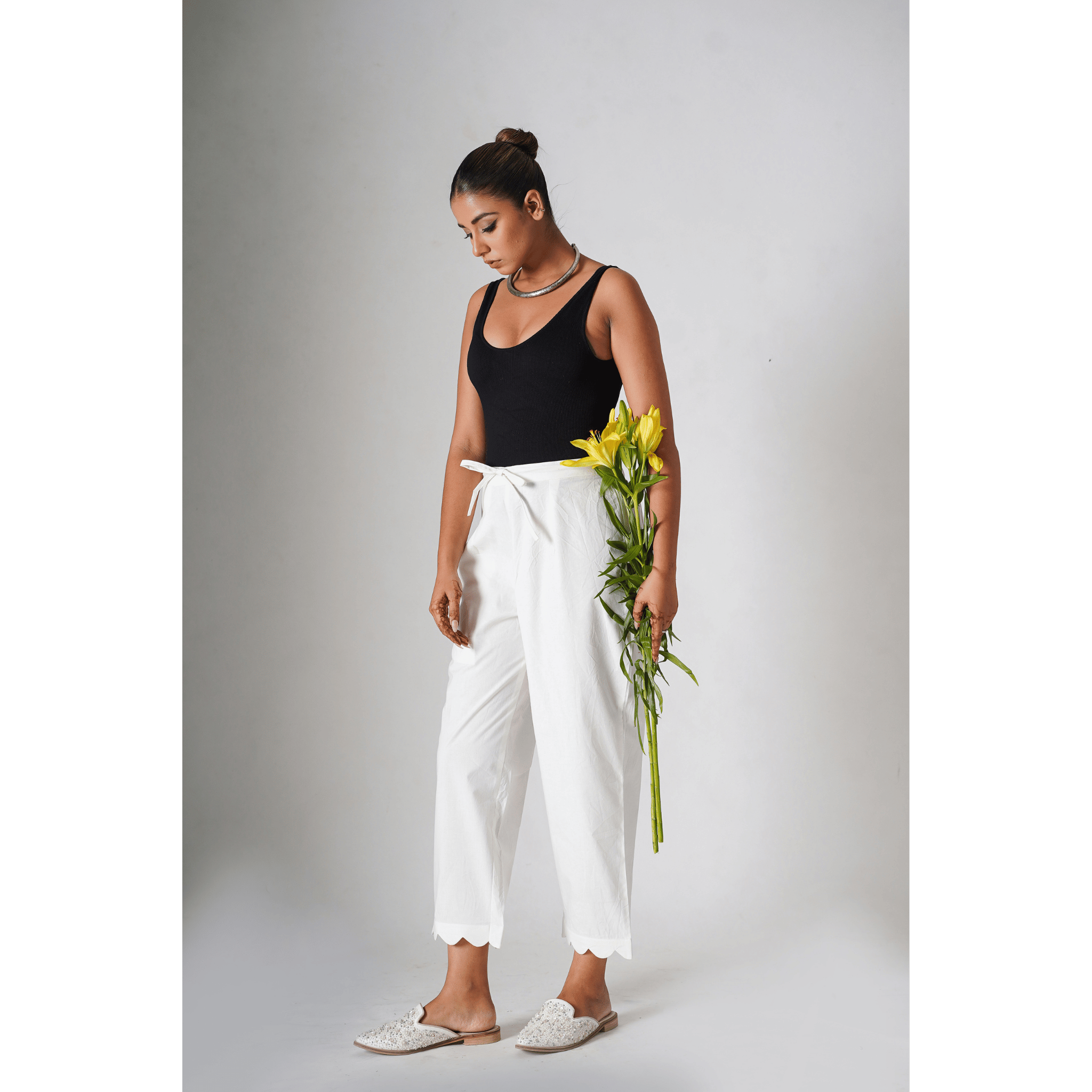 Snowflake White Cotton Pants