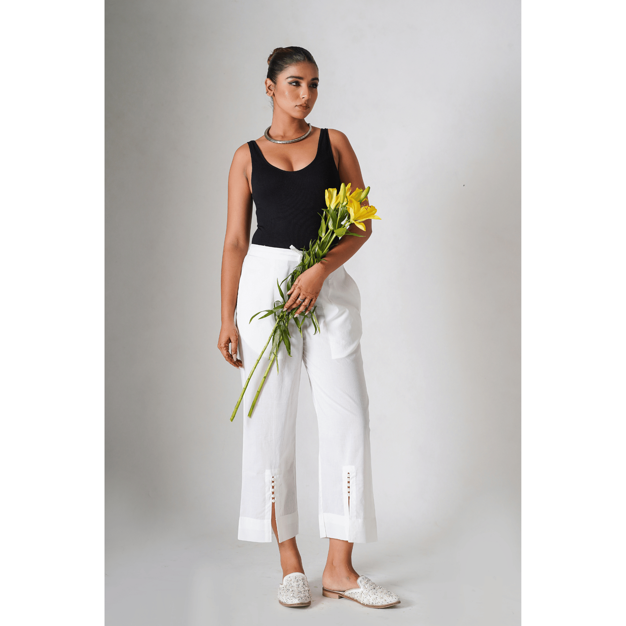 Oyster White Cotton Pants