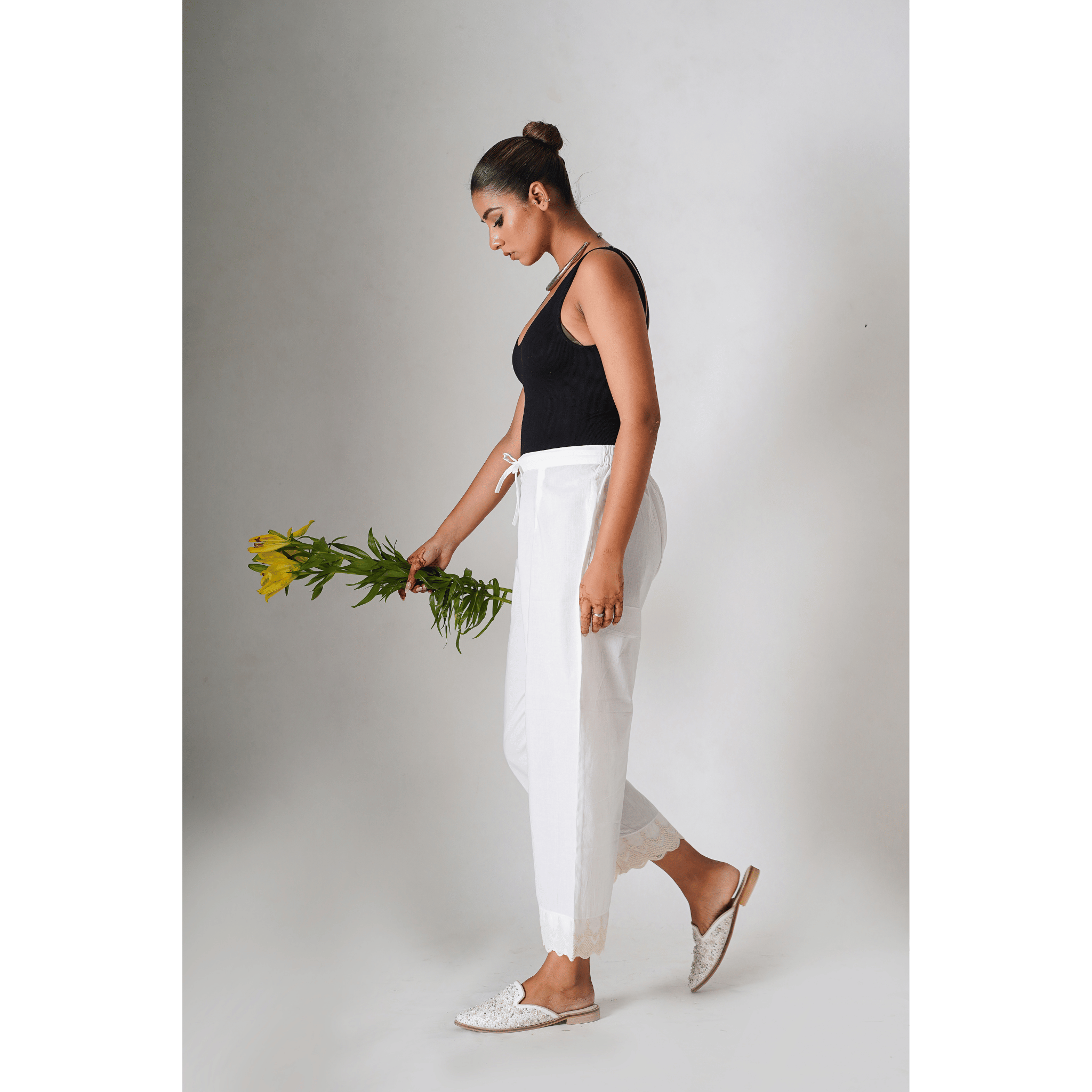 Gardenia White Cotton Pants