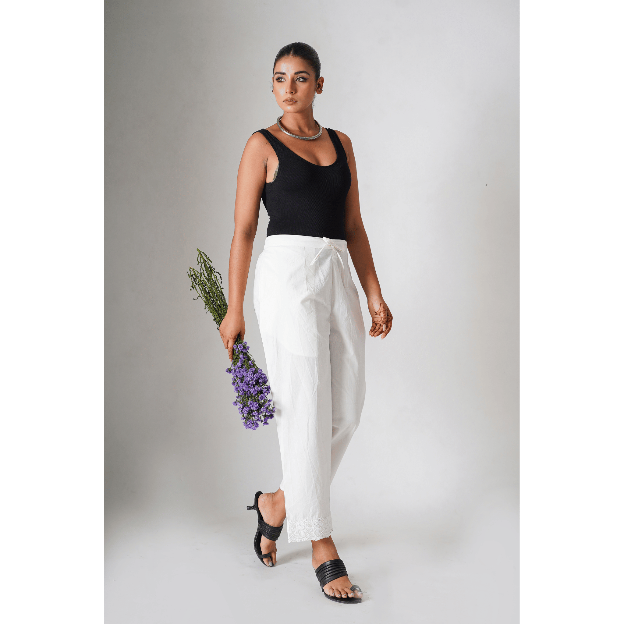 Rosa White Cotton Pants