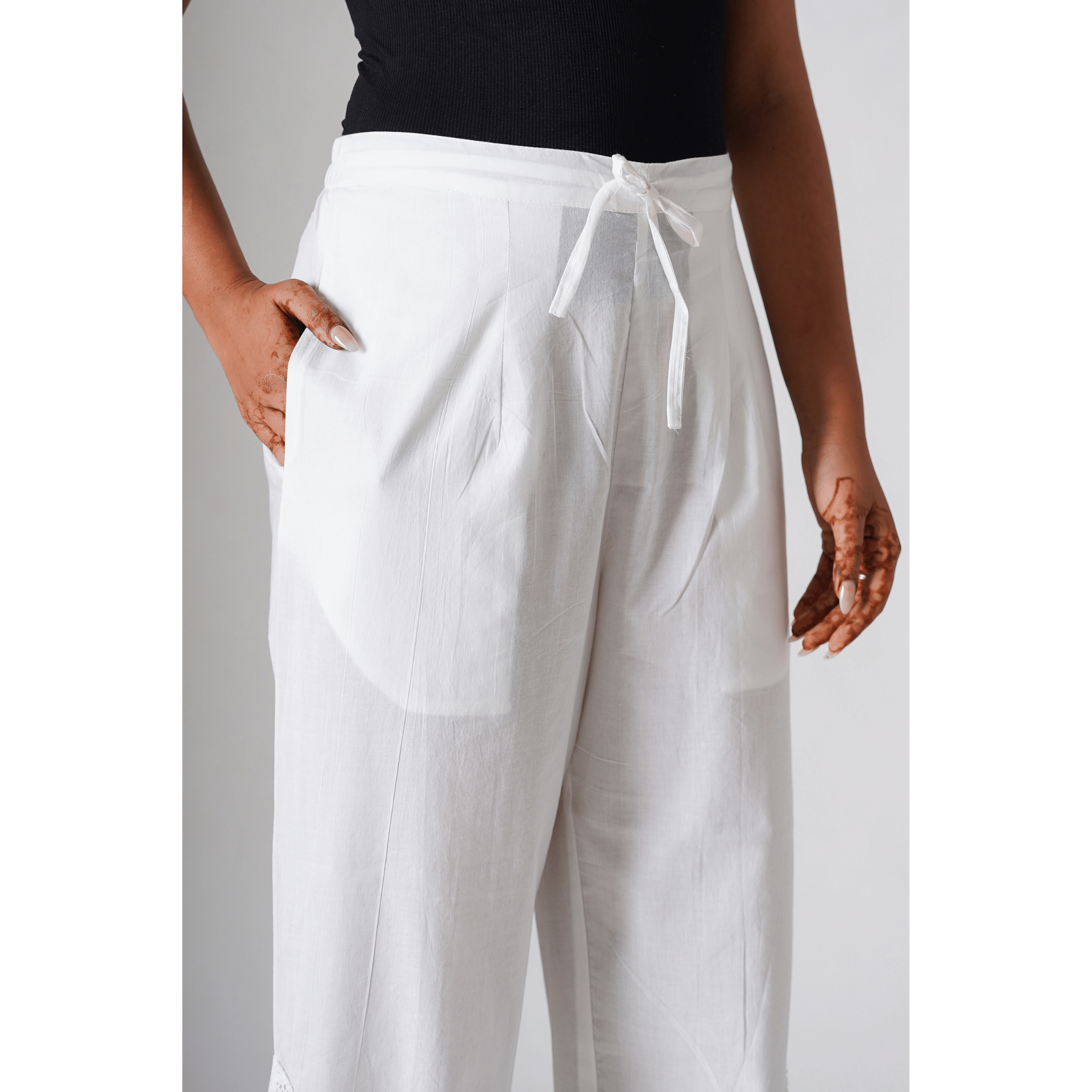 Hydrangea White Cotton Pants