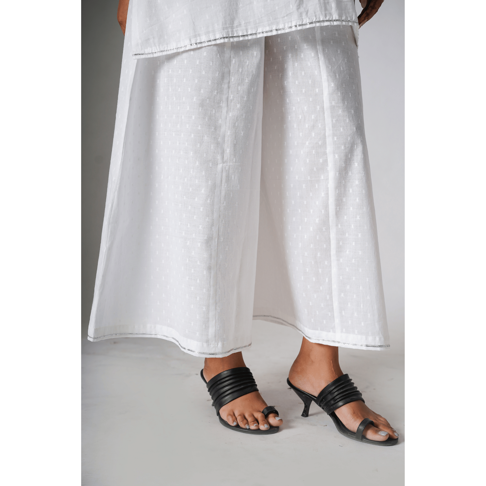 Summery White Doby Cotton Pallazo