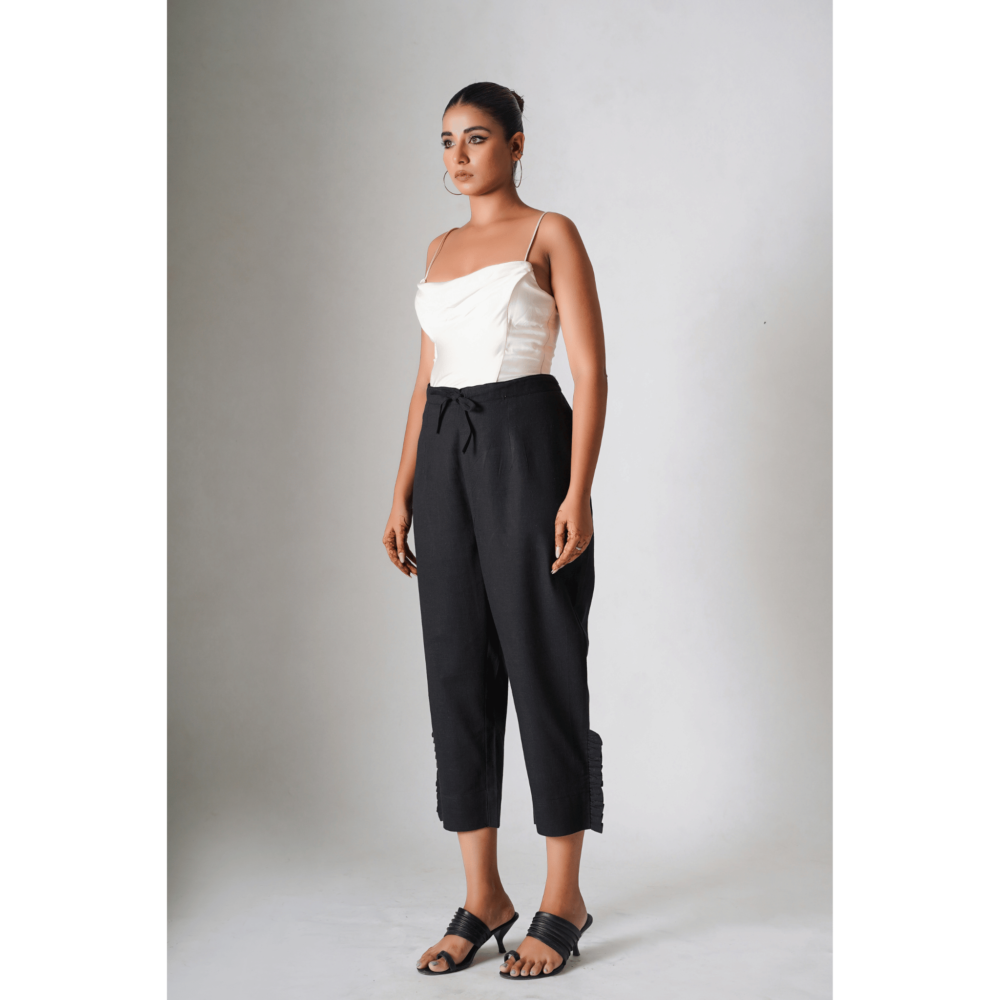 Rain Forest Black Cotton- Linen Pants