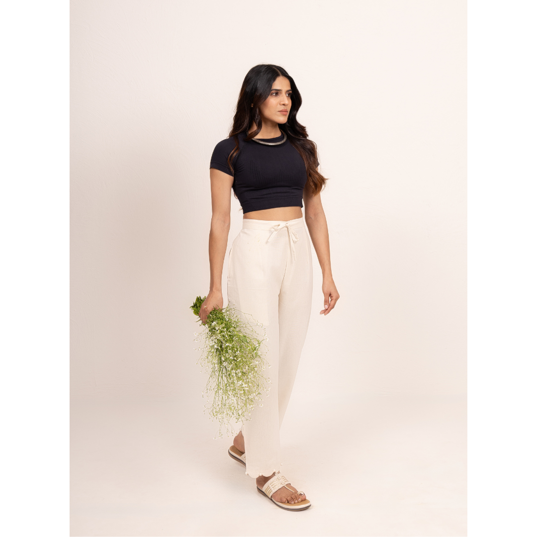 '' Amaryllis '' Biege Cotton- Linen  Scalloped Pants