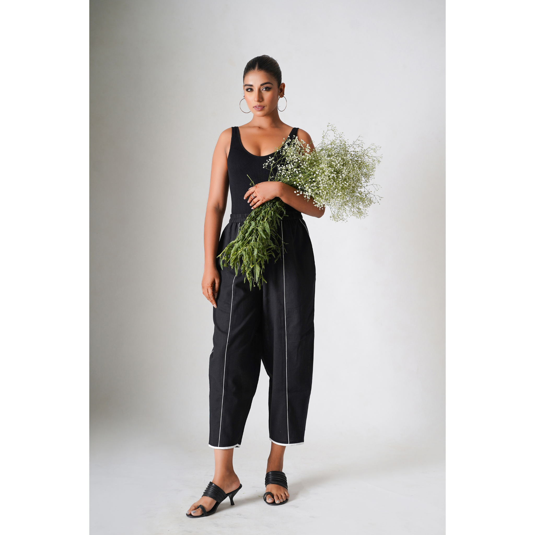 ''Posh'' Black Cotton- Linen Pants