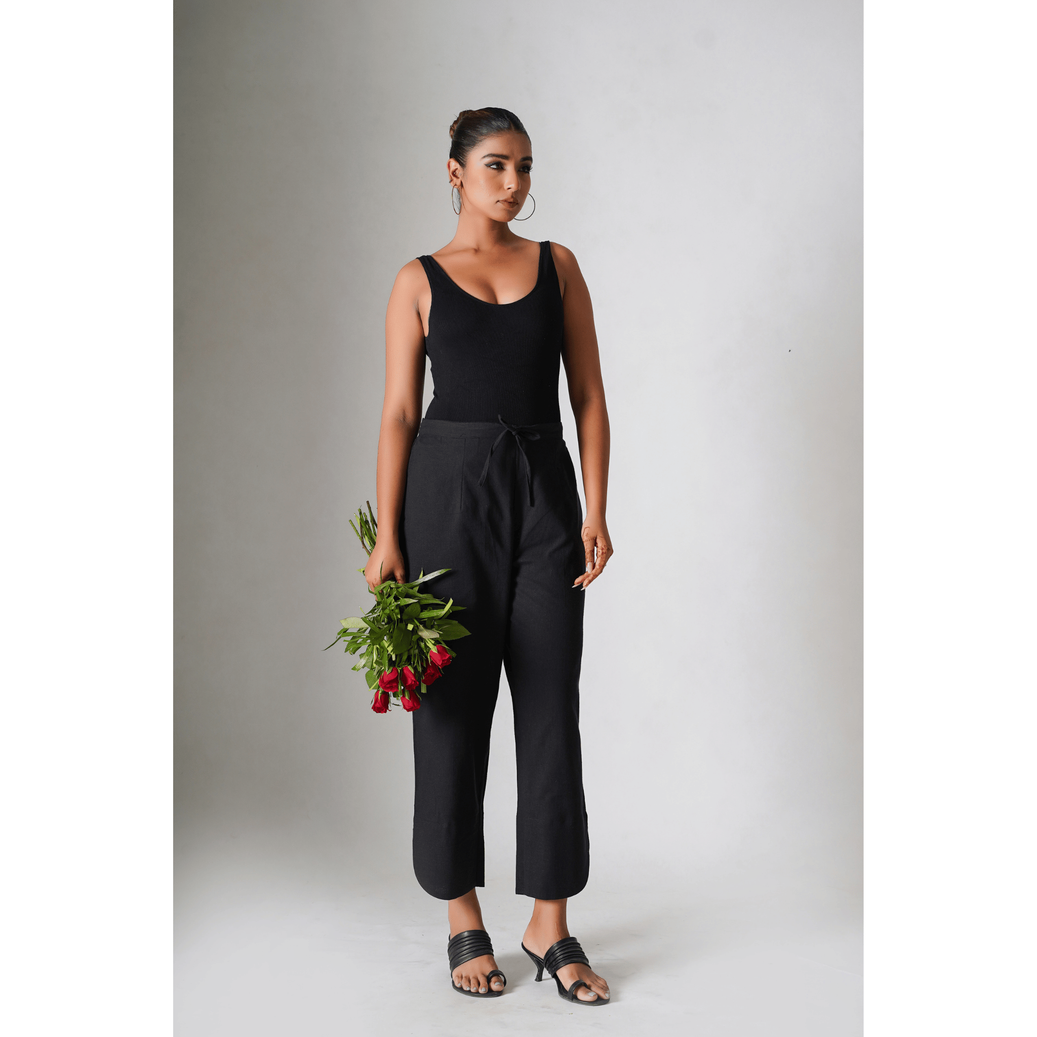 Mia Black Cotton- Linen Pants