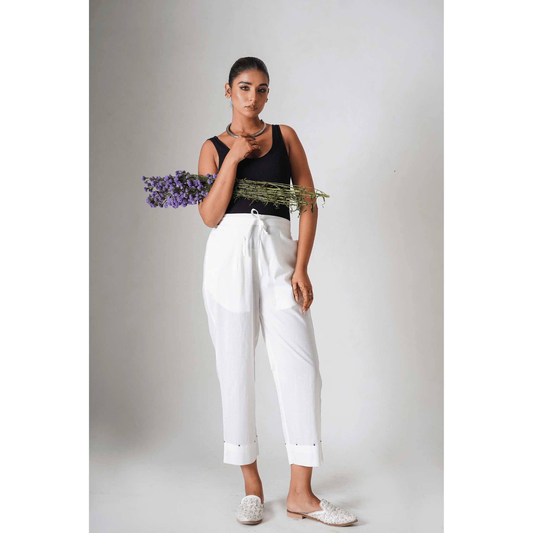 Arabis White Cotton Pants