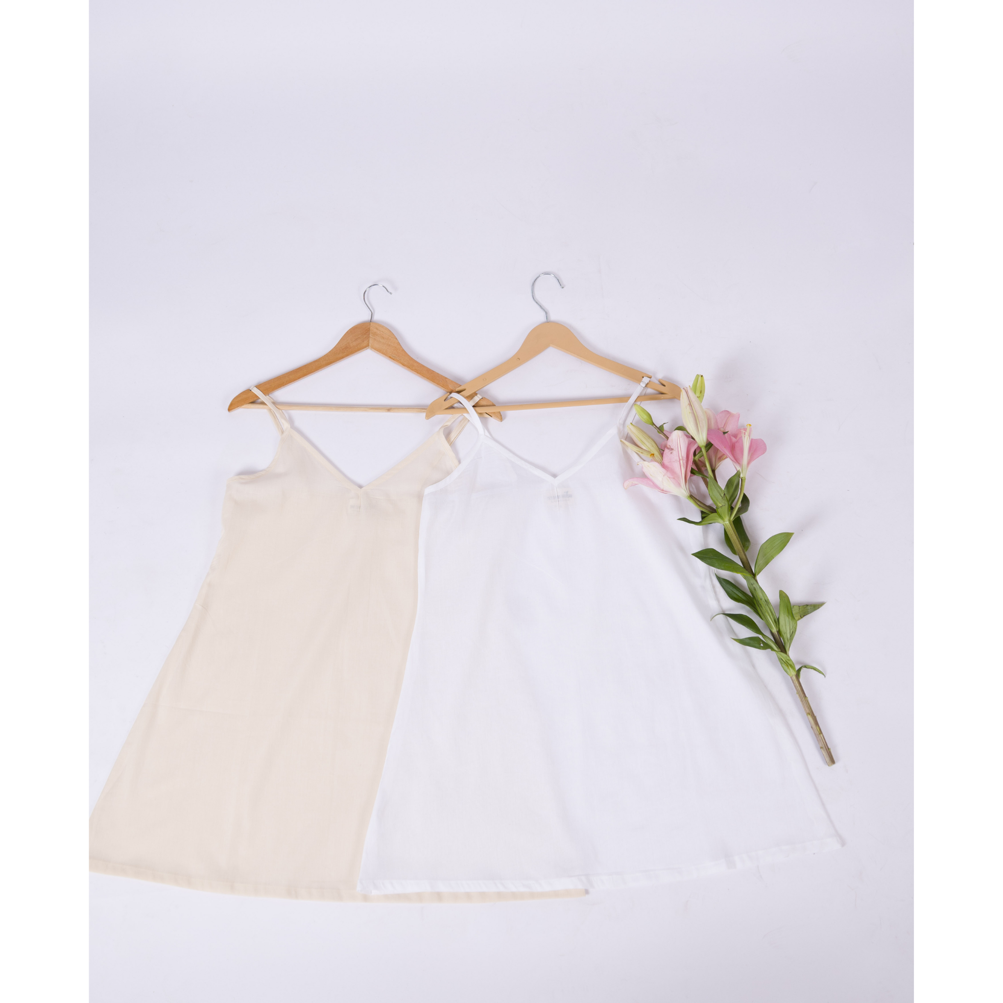 Combo offer-  Set of 2- A-Line Ivory Skin Tone & White Cotton Slips for Dresses