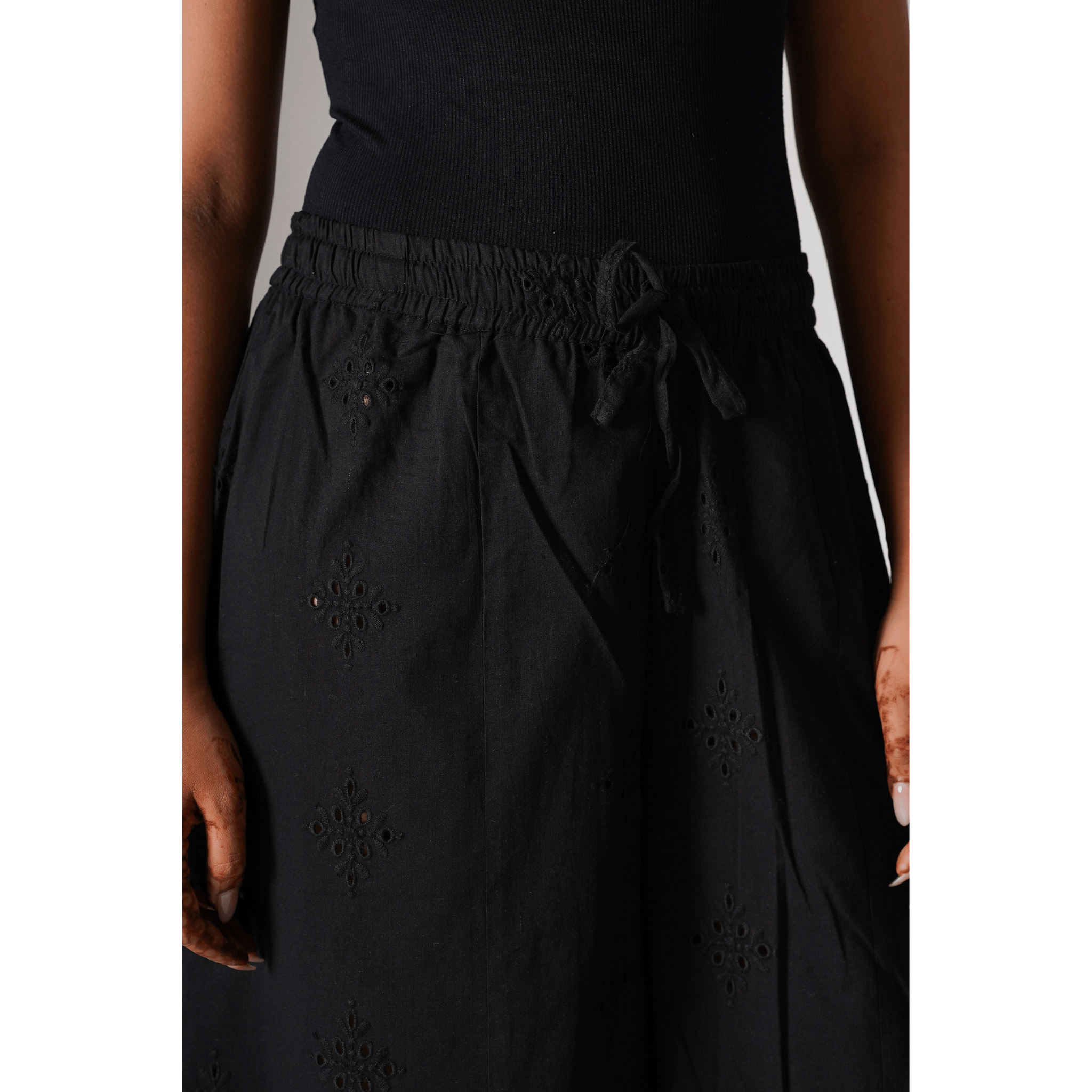 ''Amara'' Hakoba Black Cotton Palazzo