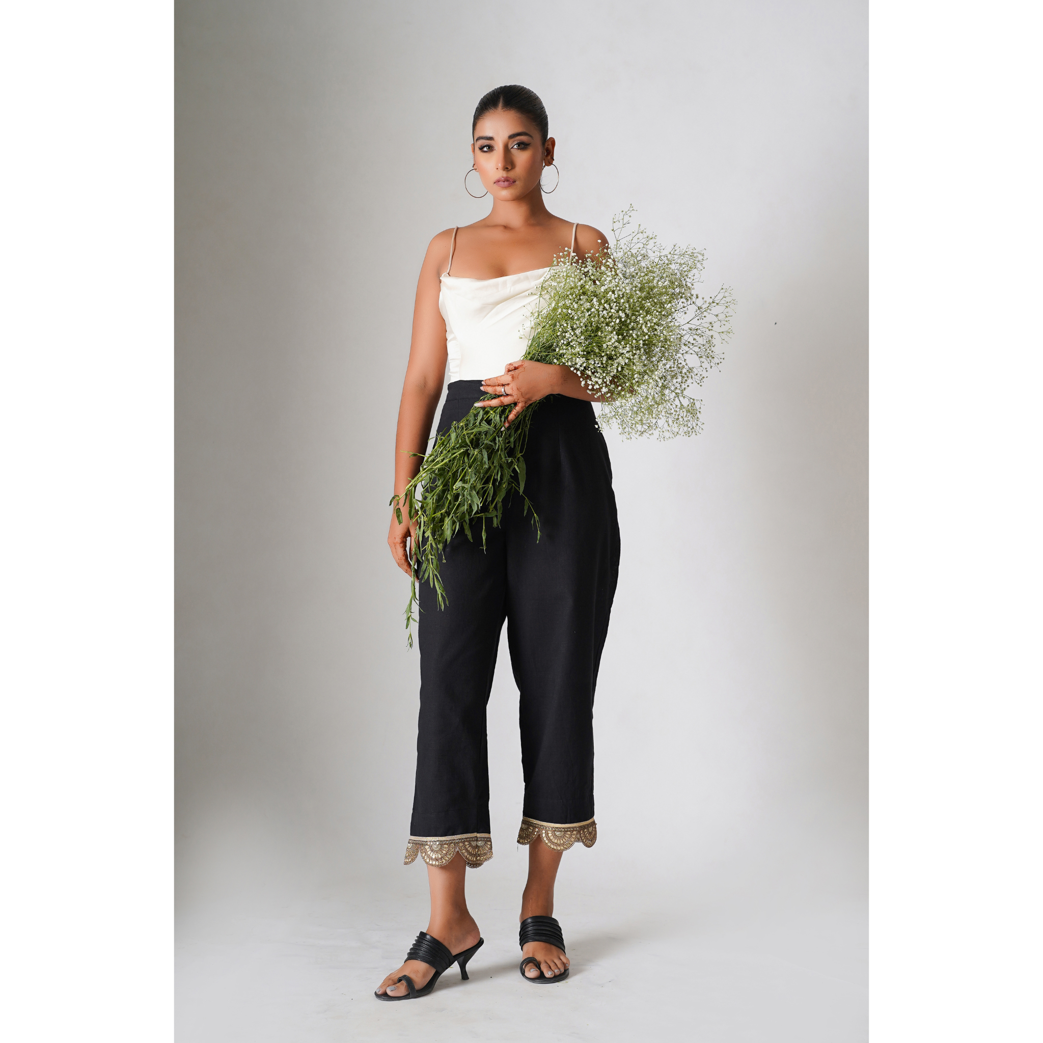 Brunette Black Cotton- Linen Pants