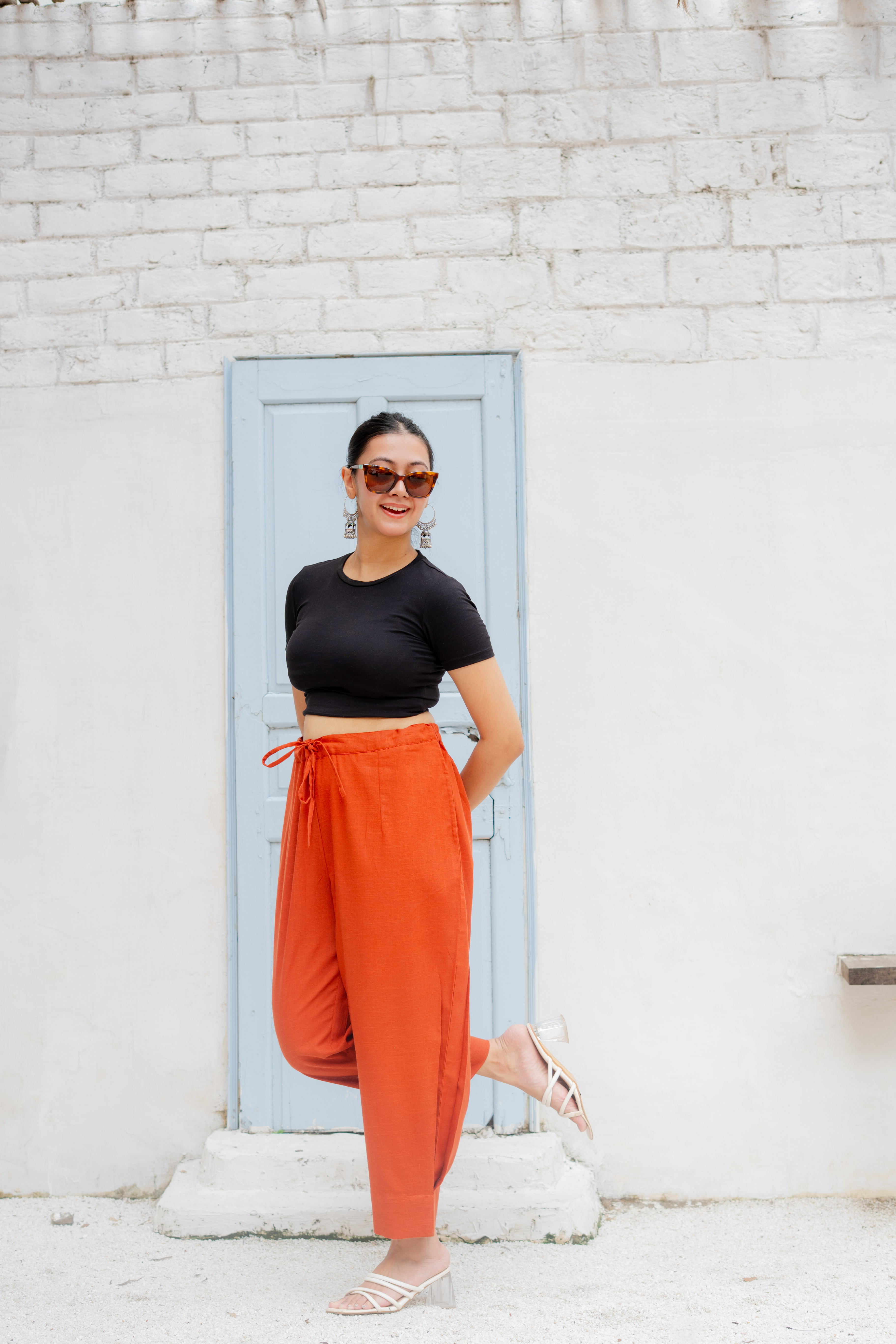 Hibiscus- Crimson Red Cotton Pants