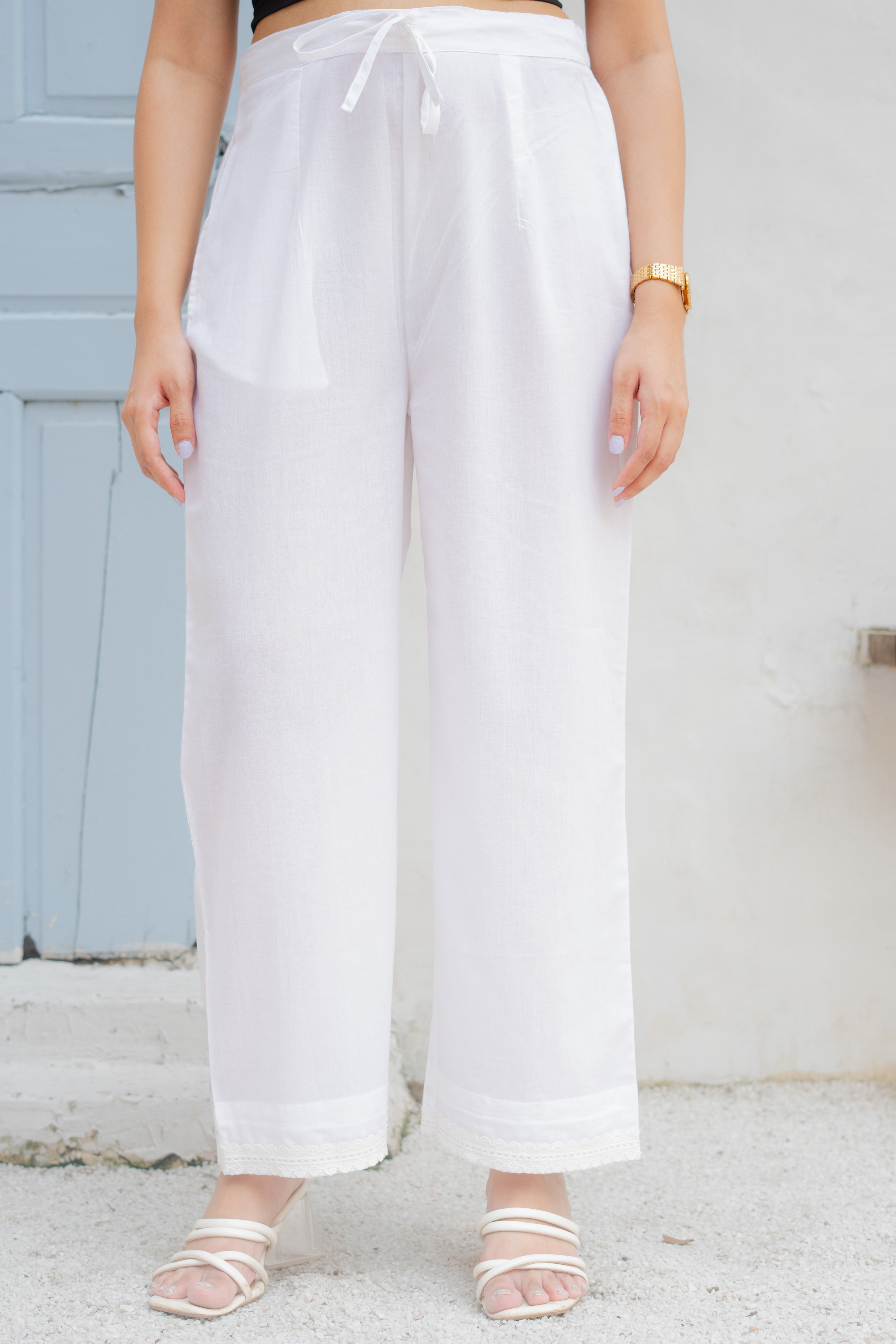 Abeer- White Cotton Lace Pants