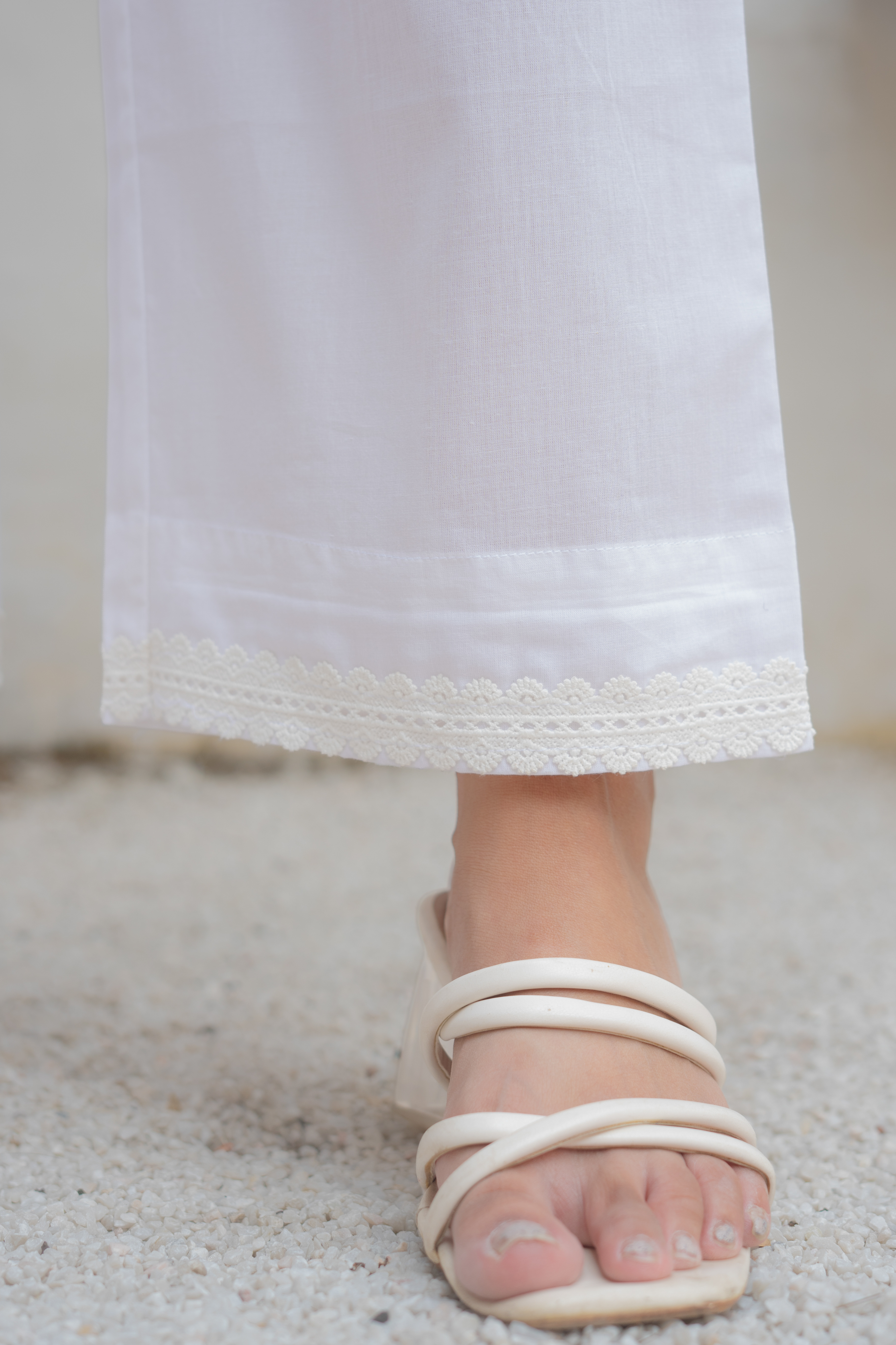 Abeer- White Cotton Lace Pants