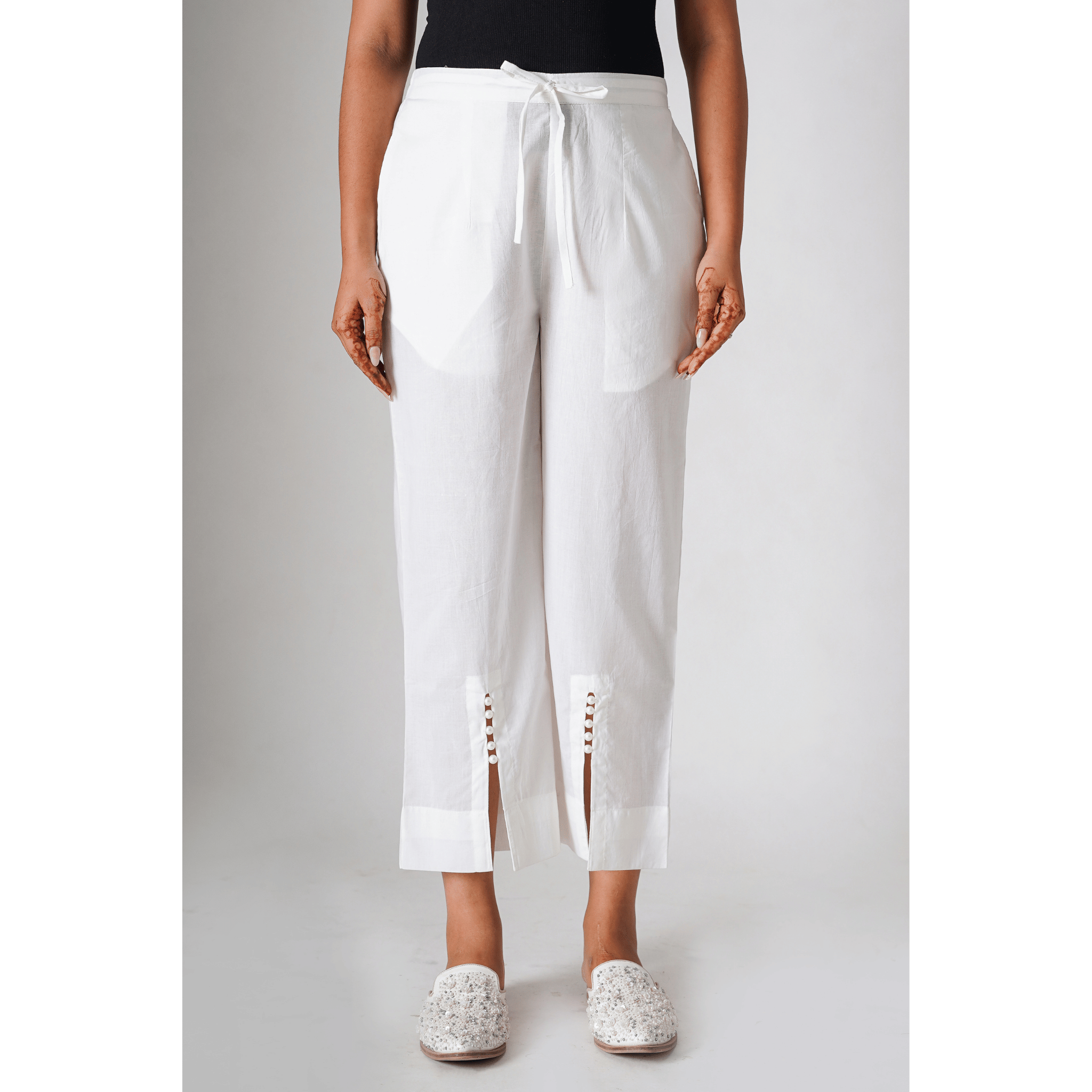 Oyster White Cotton Pants