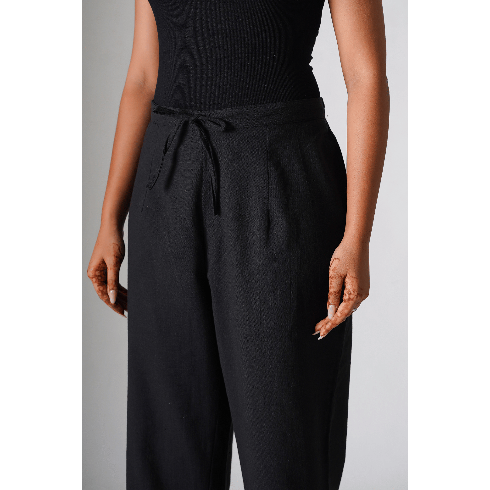 Mia Black Cotton- Linen Pants