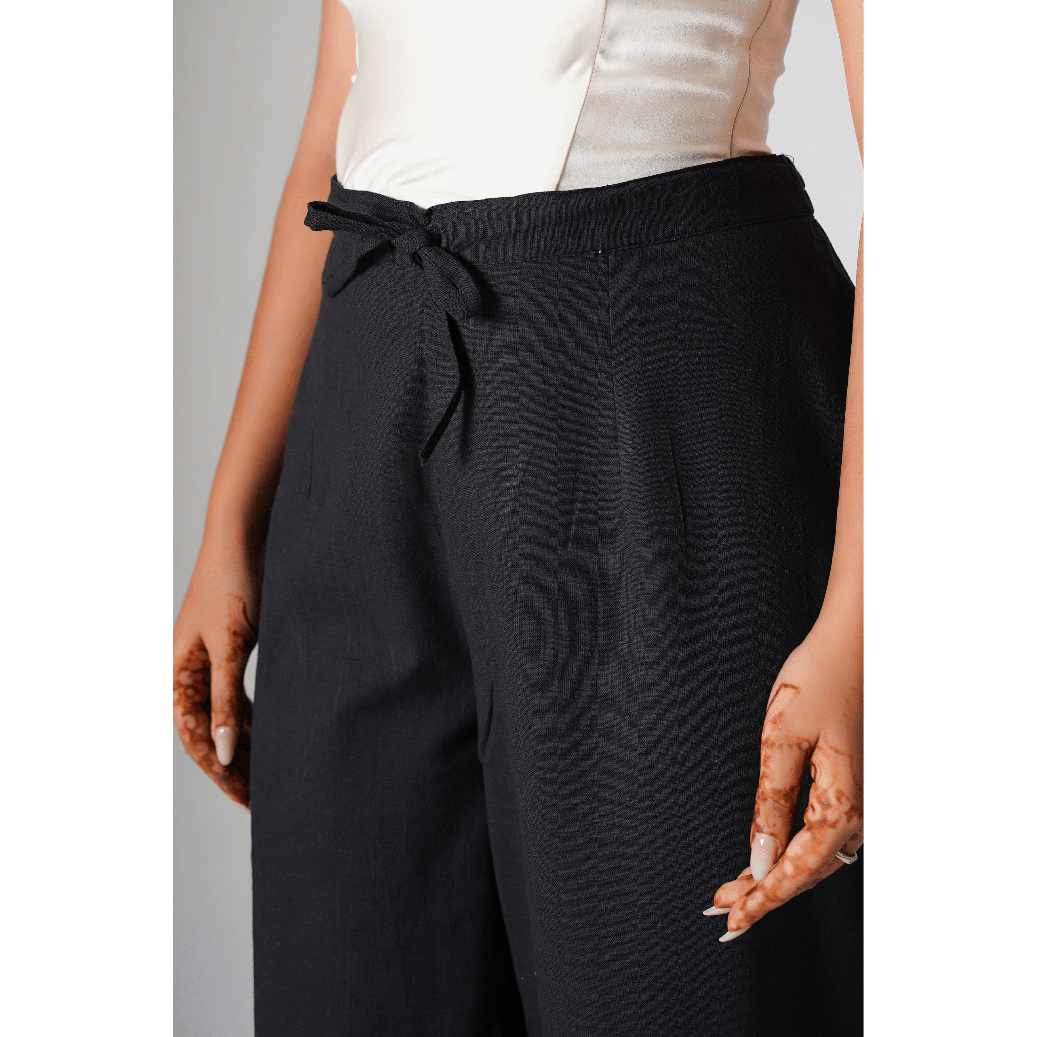 Rain Forest Black Cotton- Linen Pants