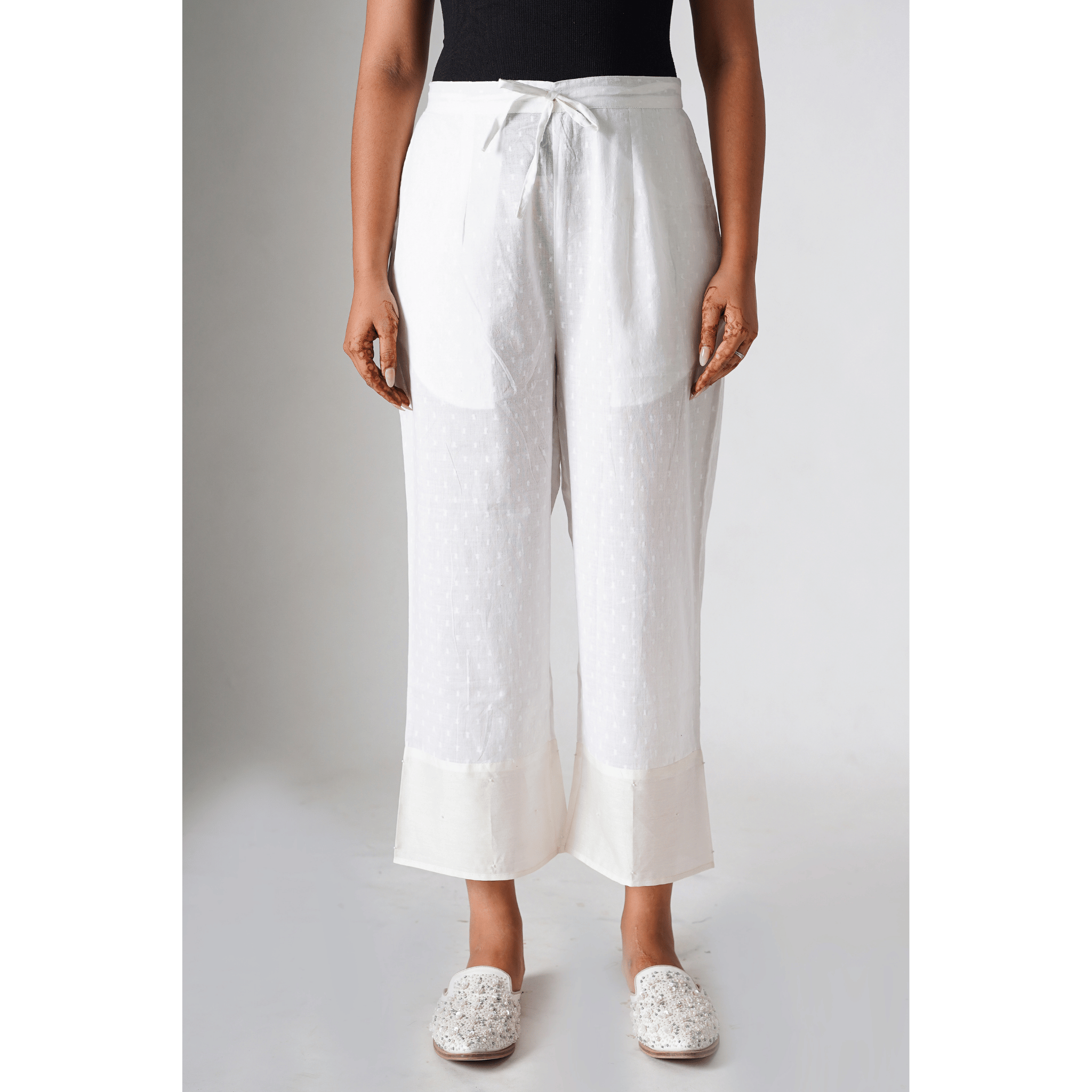 Frida White Doby Cotton Pants
