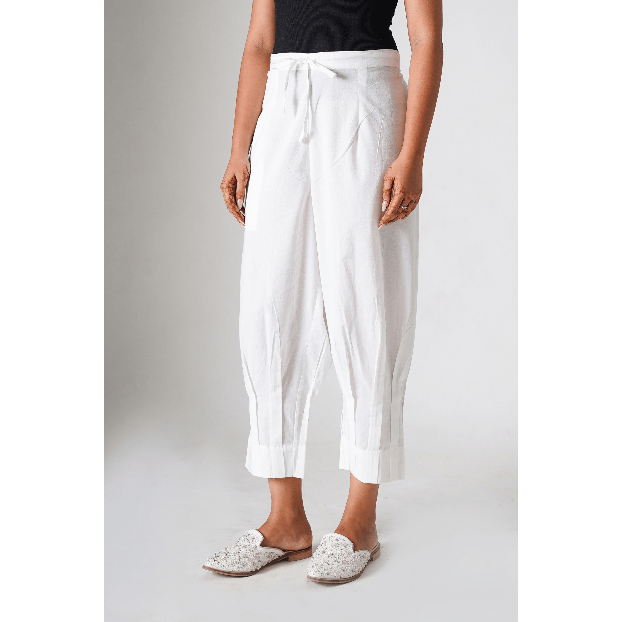 White Camellia Cotton Pants