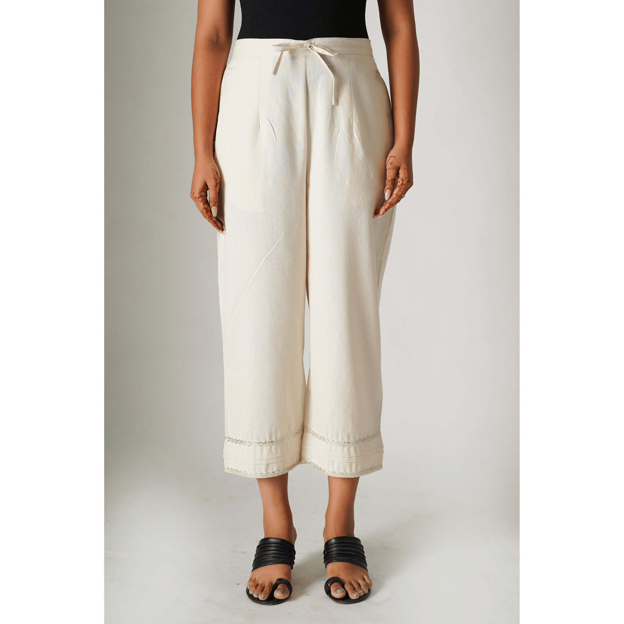 Chrysanthemum Cotton- Linen Beige Pants