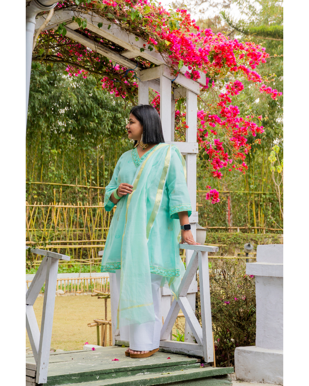 '' Sukoon'' Pastel Green Mul Chanderi suit set