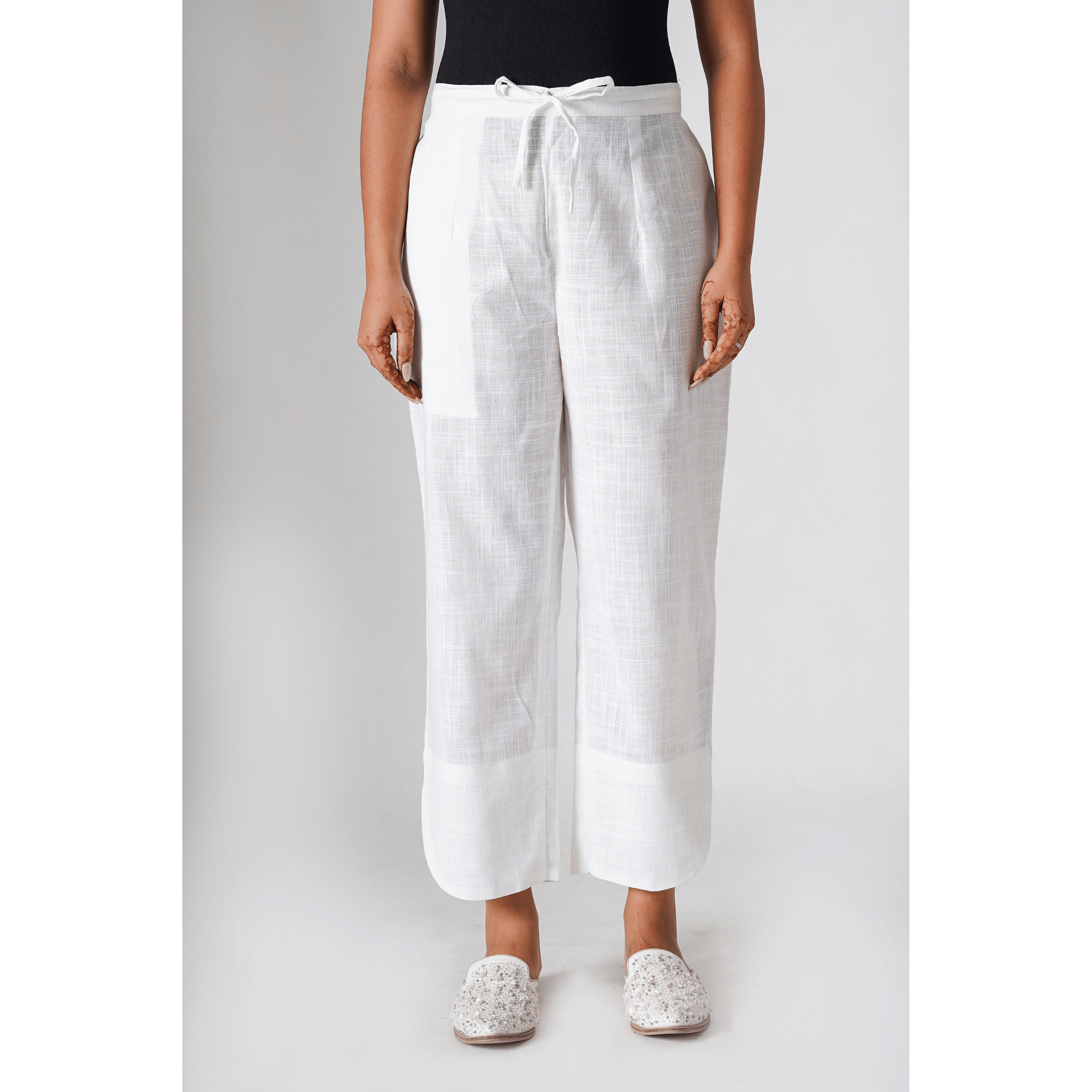 Jasmine White Cotton slub Pants