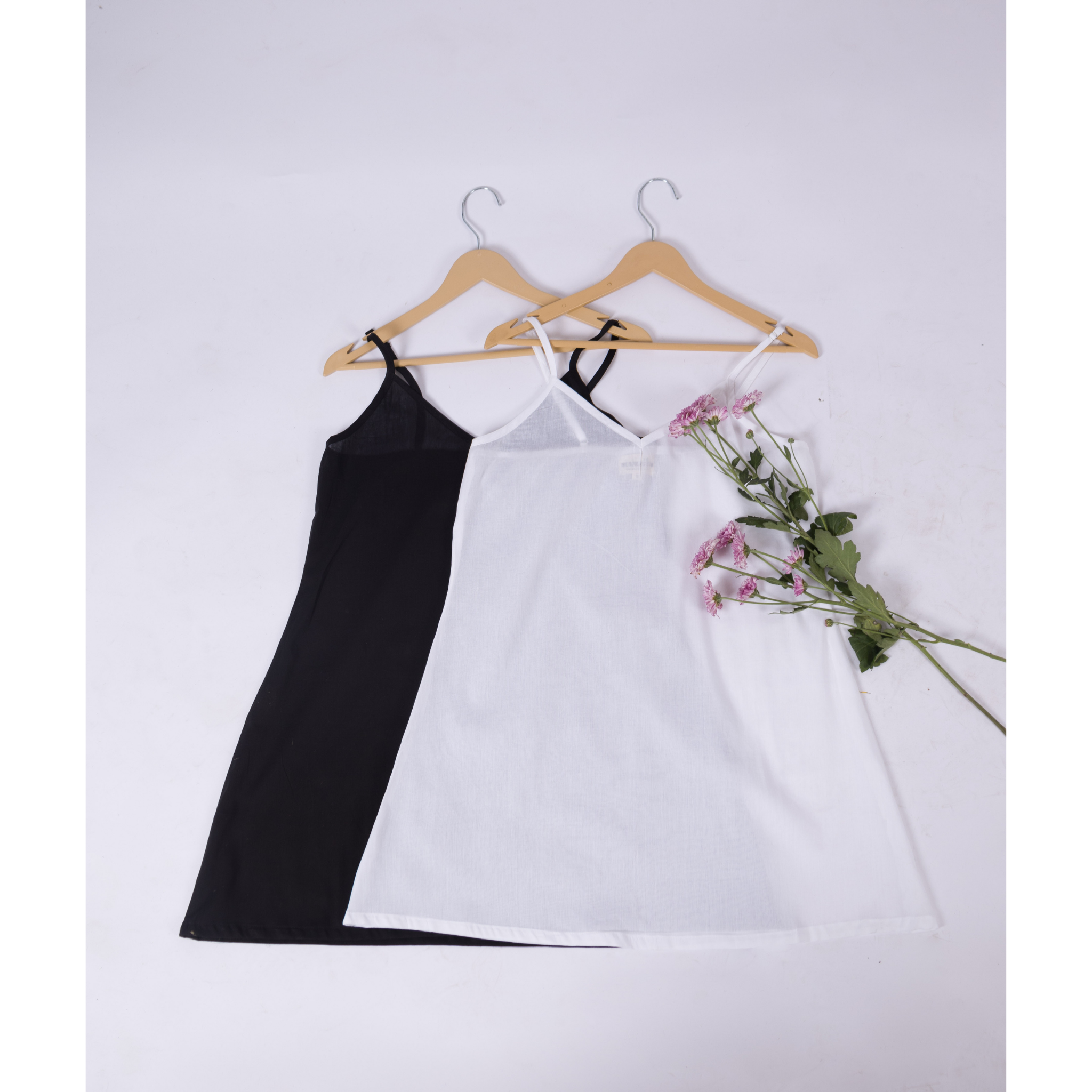 Combo offer- Set of 2- A-Line Black & White Cotton Slips for Dresses