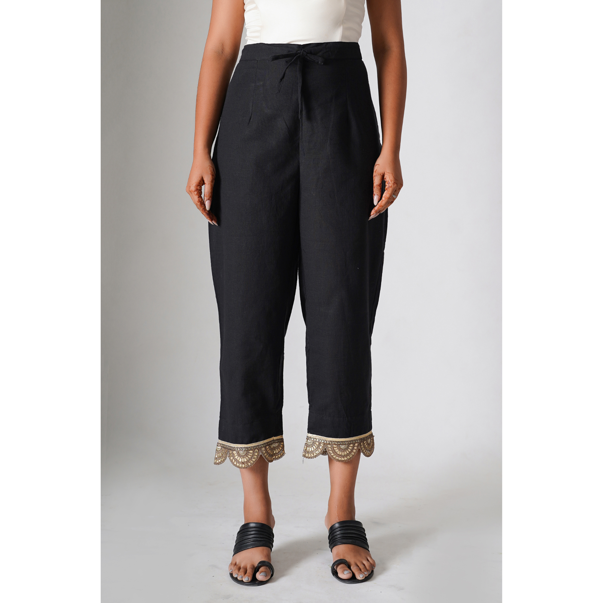 Brunette Black Cotton- Linen Pants