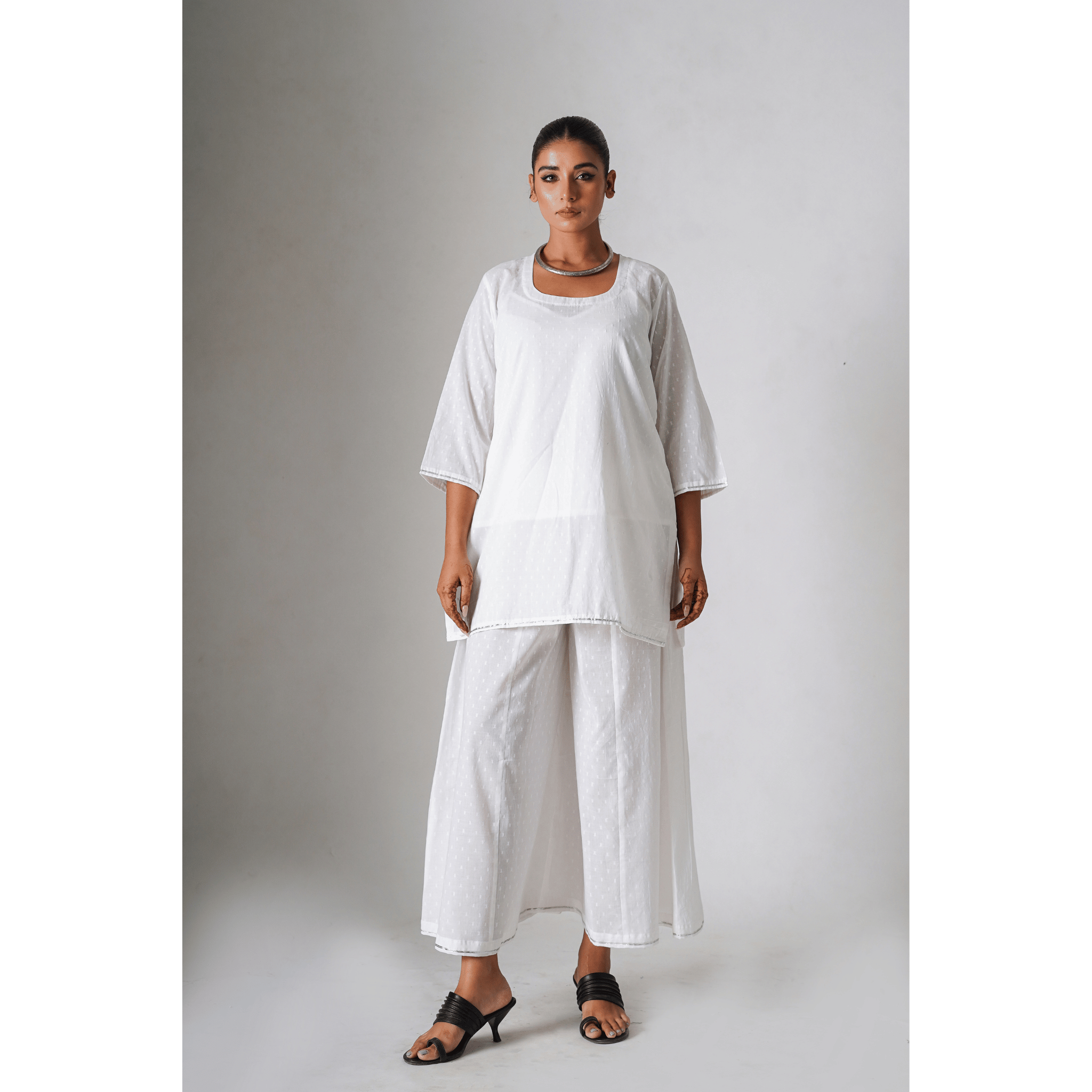 Summery White Doby Cotton Pallazo