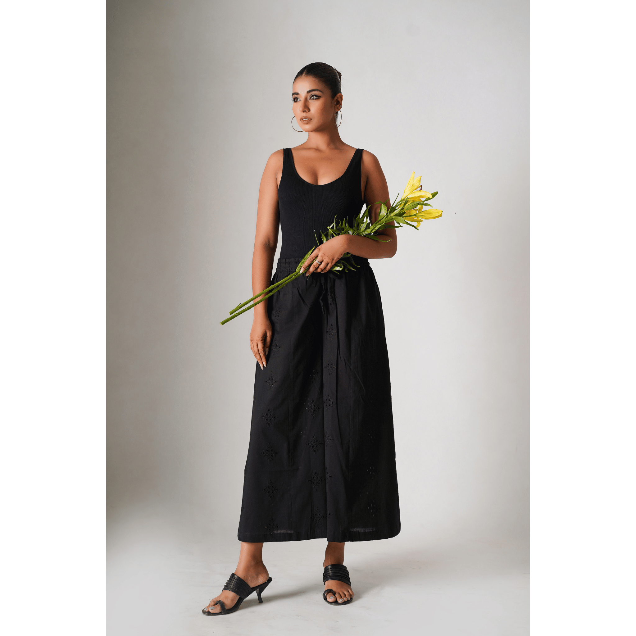 ''Amara'' Hakoba Black Cotton Palazzo