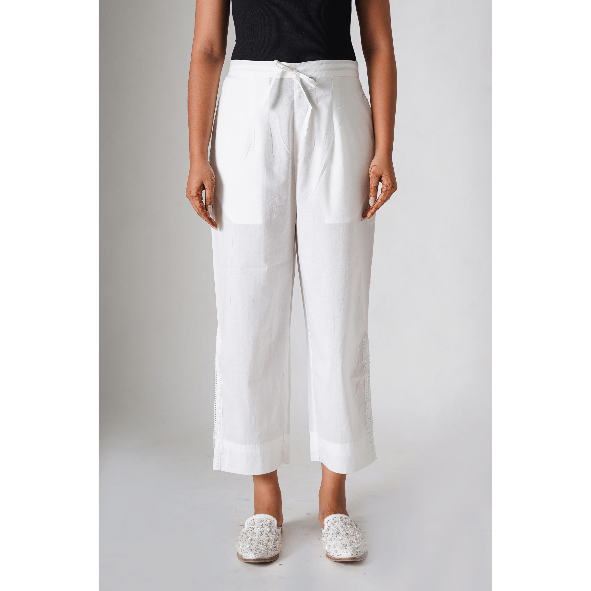 Hydrangea White Cotton Pants