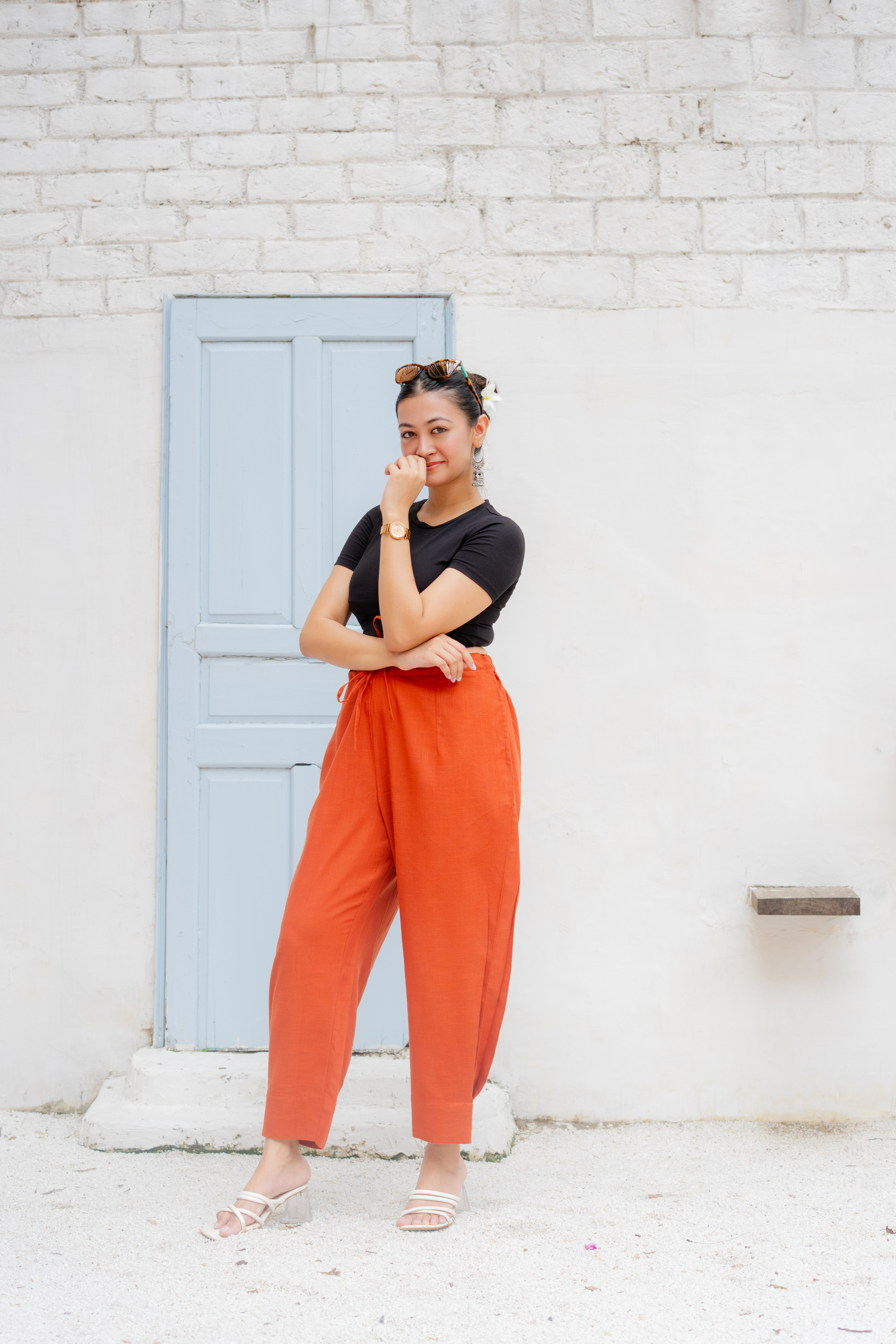 Hibiscus- Crimson Red Cotton Pants