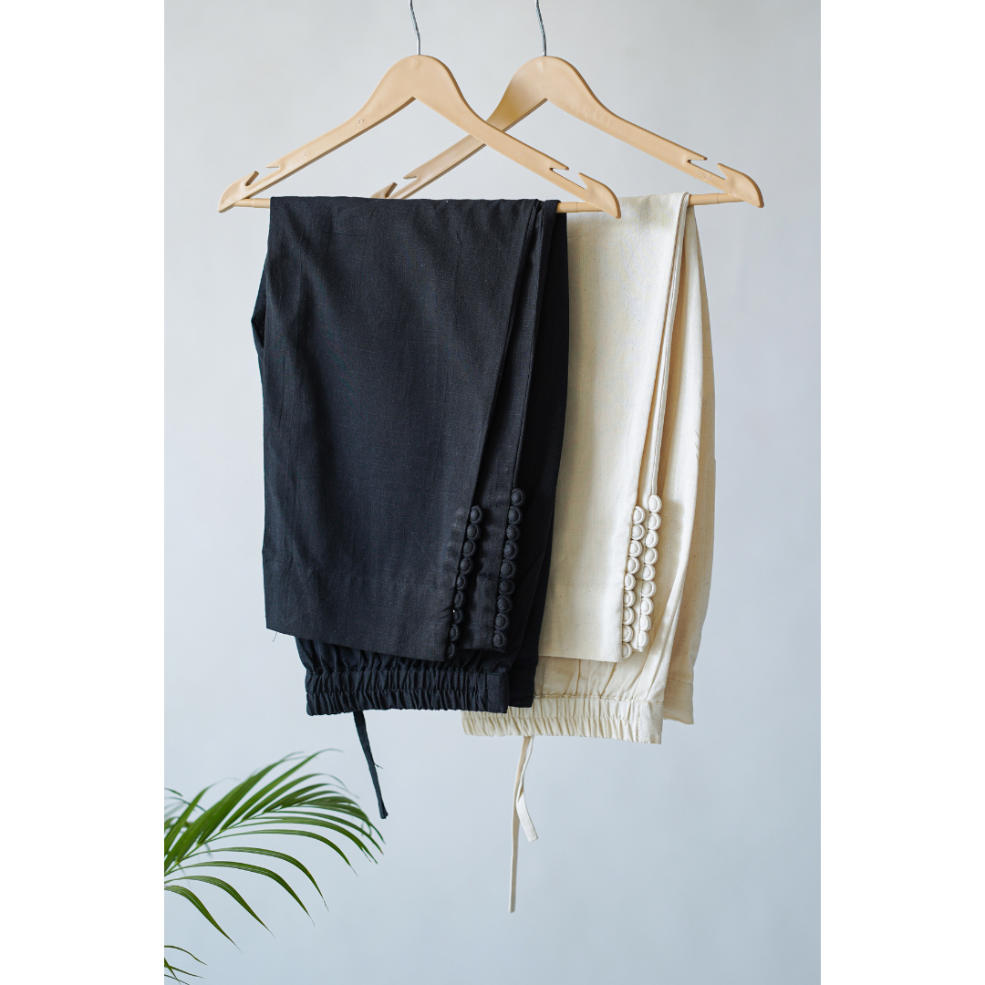 Combo of 2 Pants - Black & Beige- with potli buttons