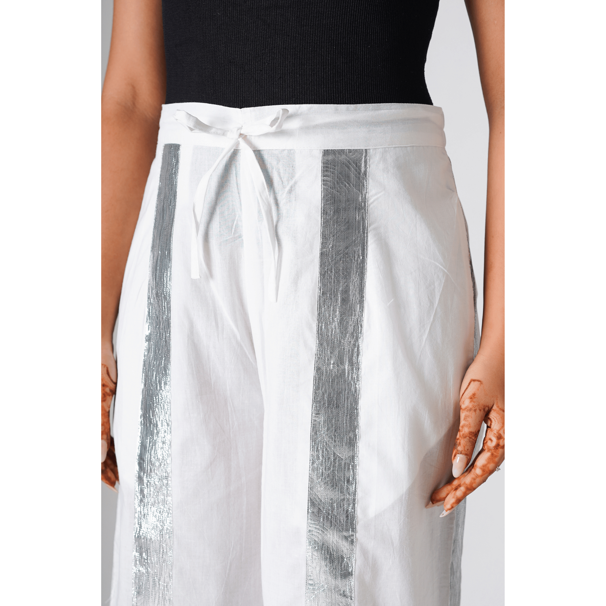 Luminous White Cotton Gota Pants